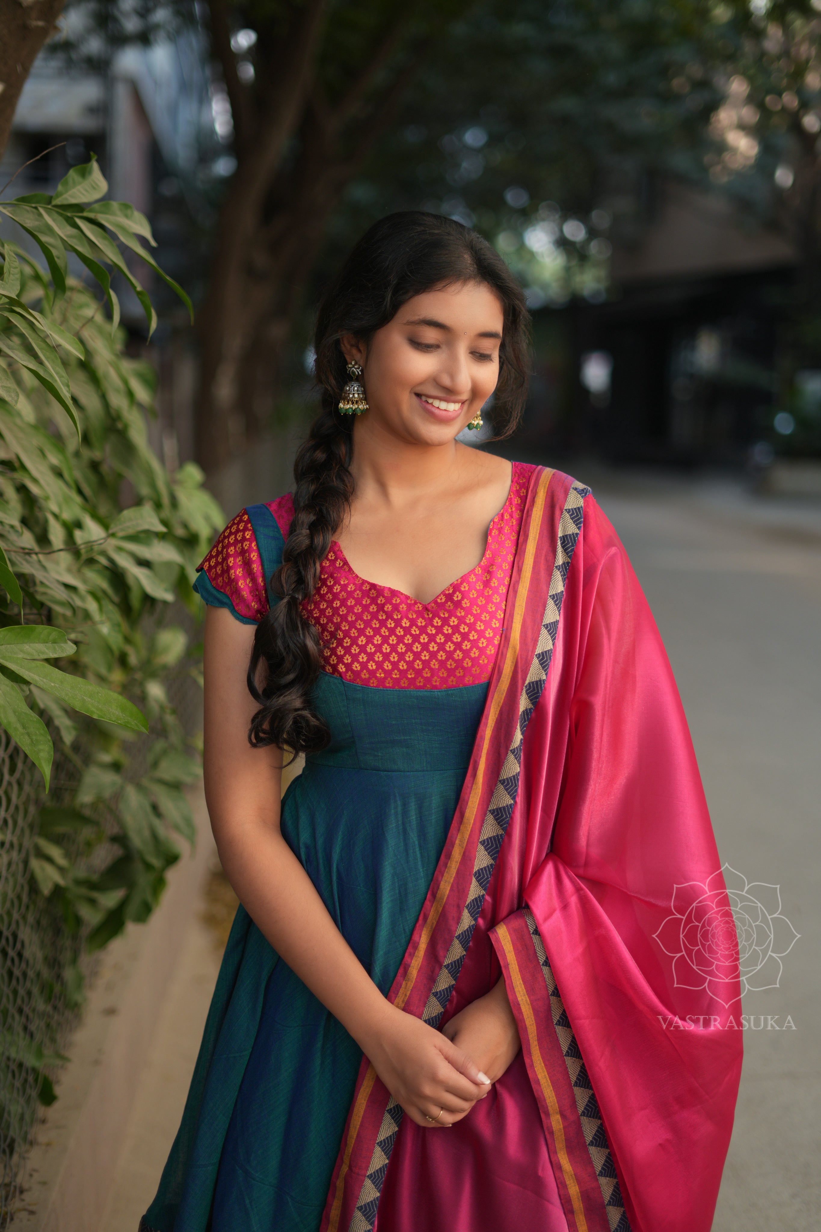 Tealblue handloom Anarkali