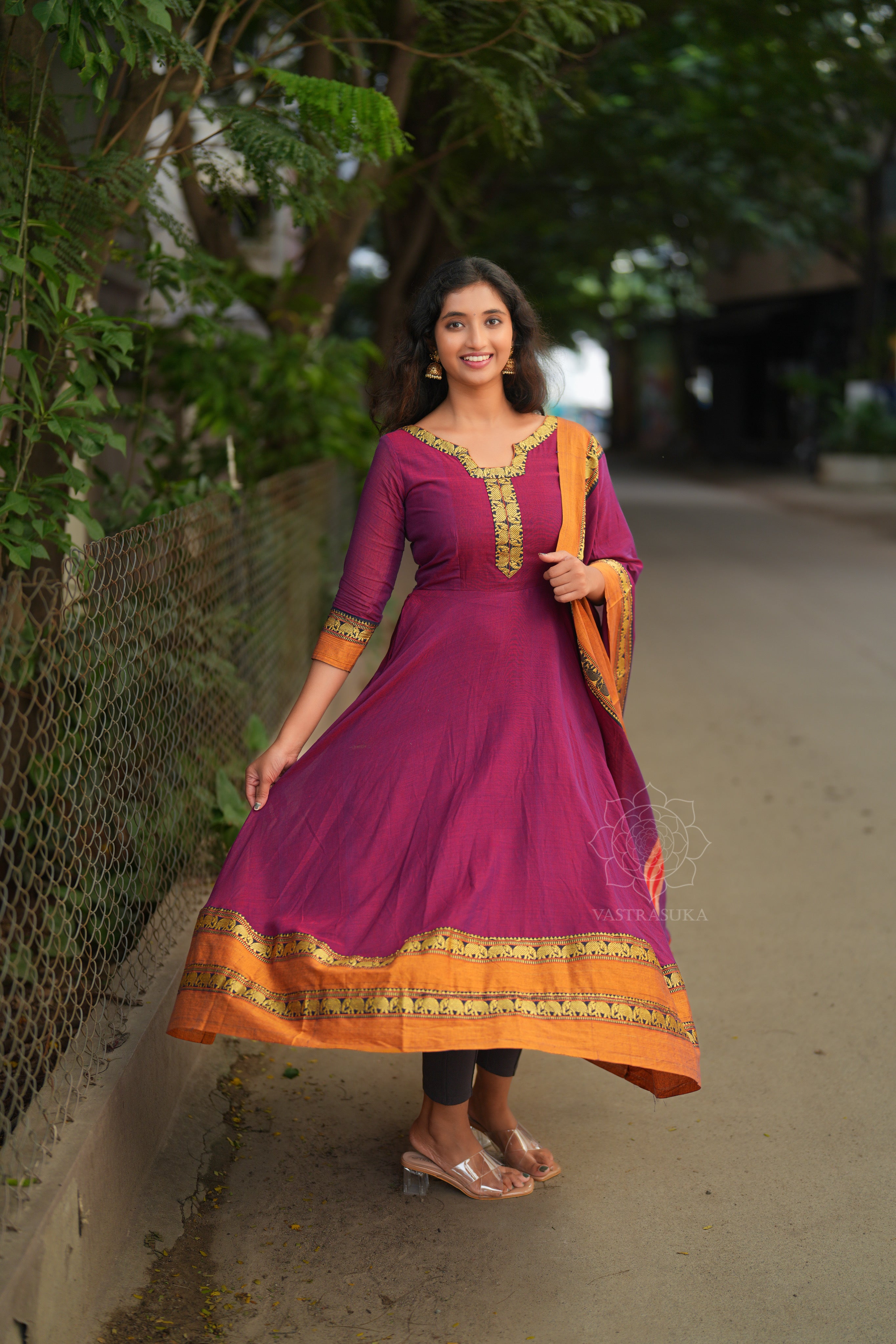 Magenta Pink Handloom Anarkali