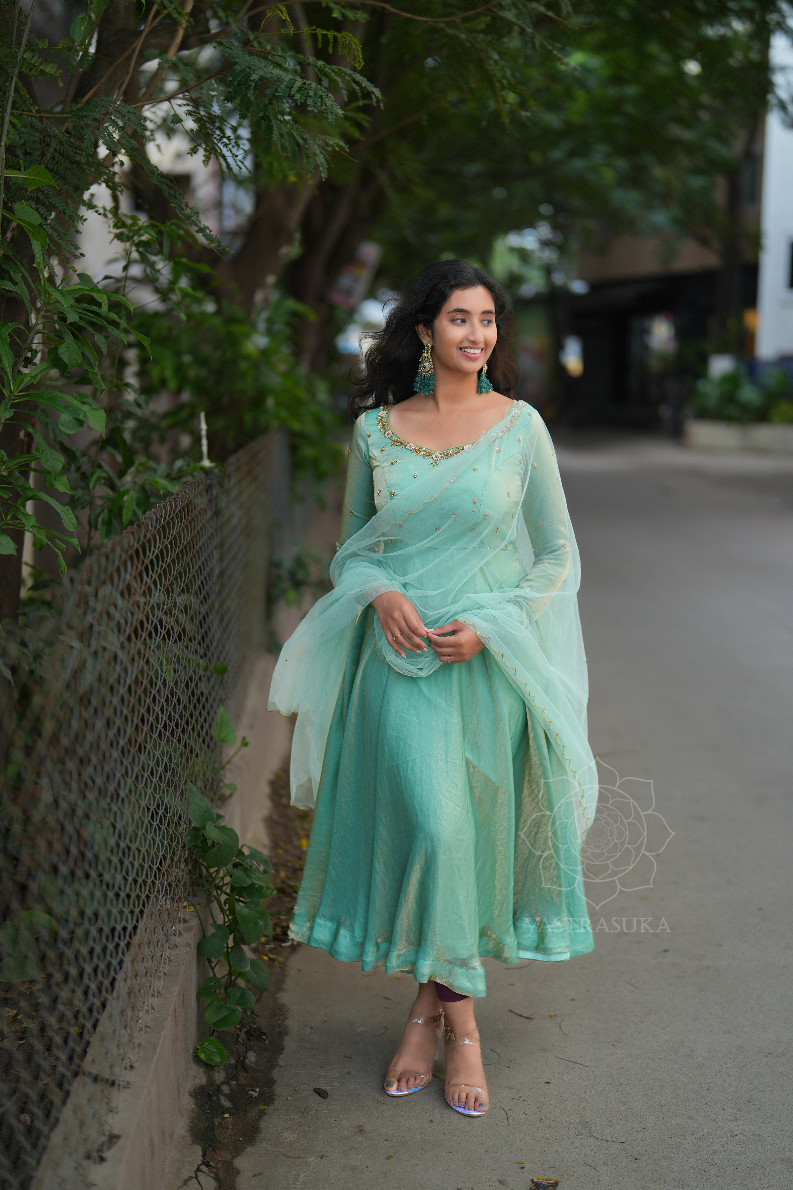 Sea green space silk Anarkali