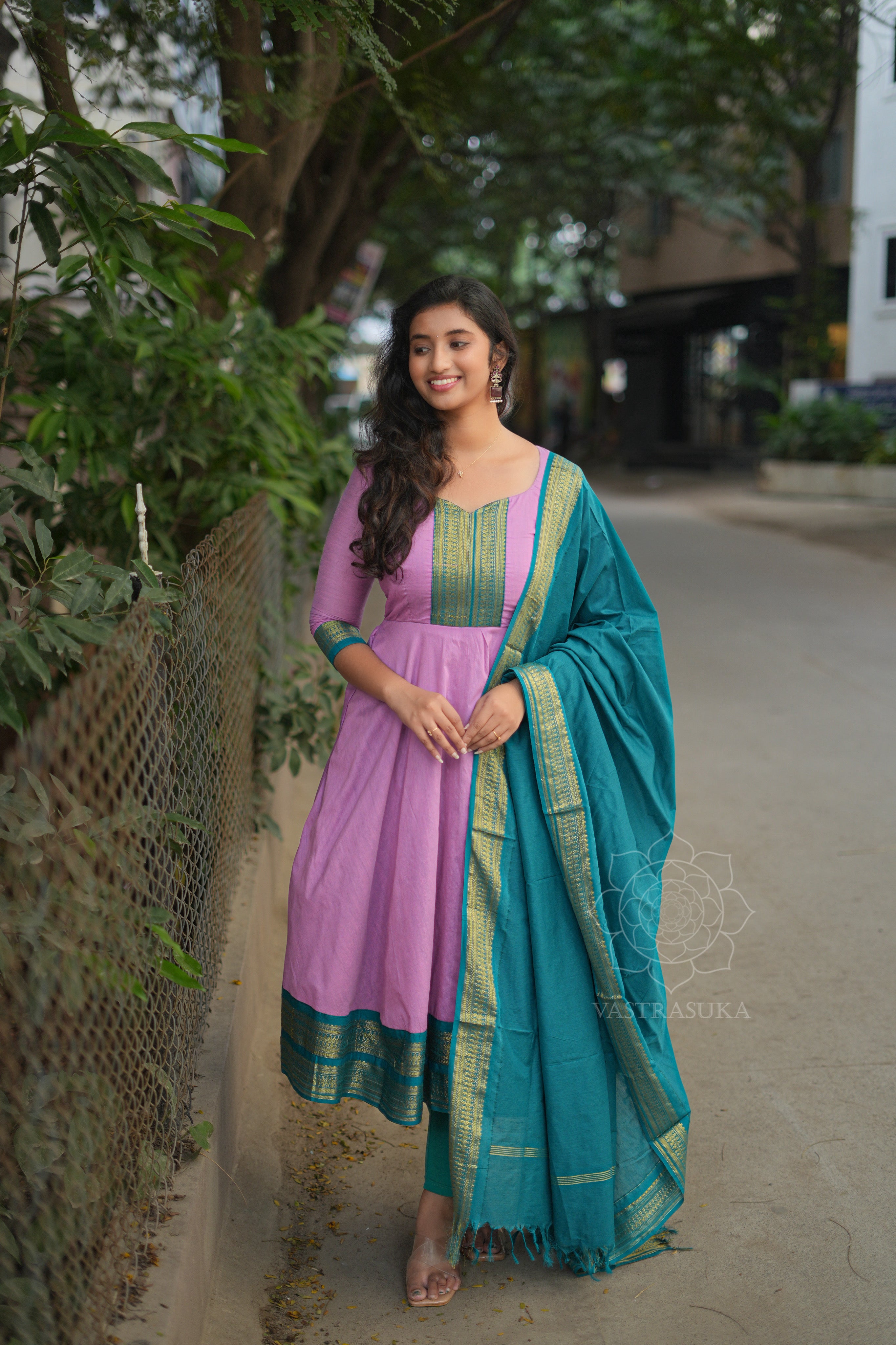 Lavender &amp; teal Kanchi cotton Anarkali