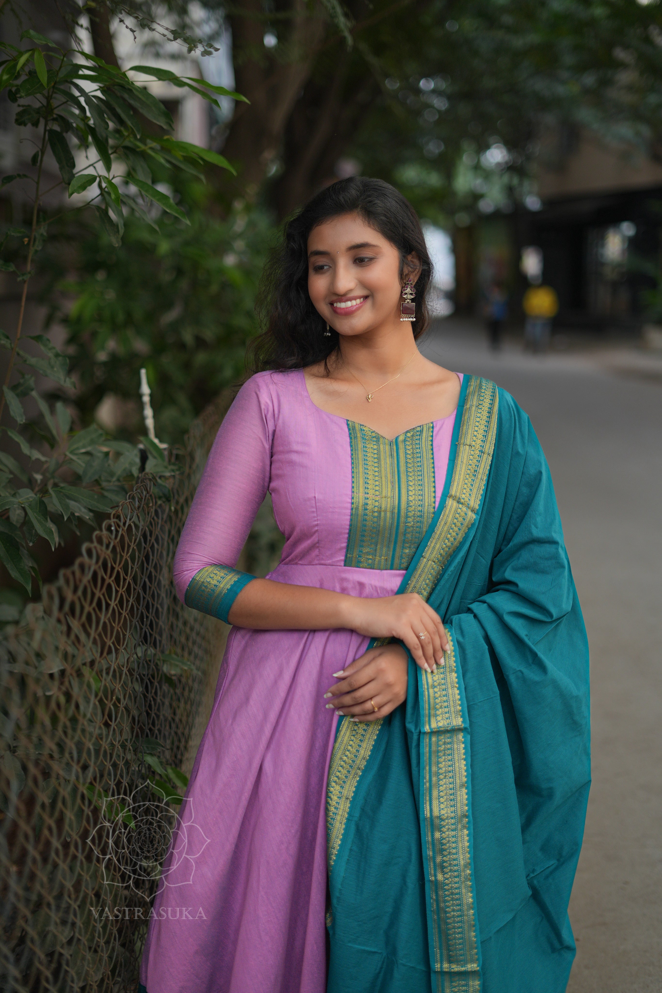 Lavender &amp; teal Kanchi cotton Anarkali