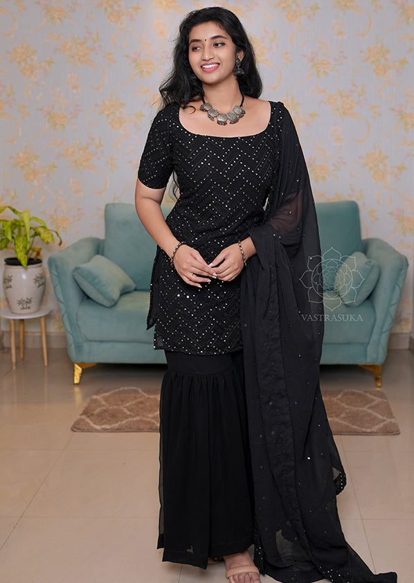 Sparkling Black Sharara Set
