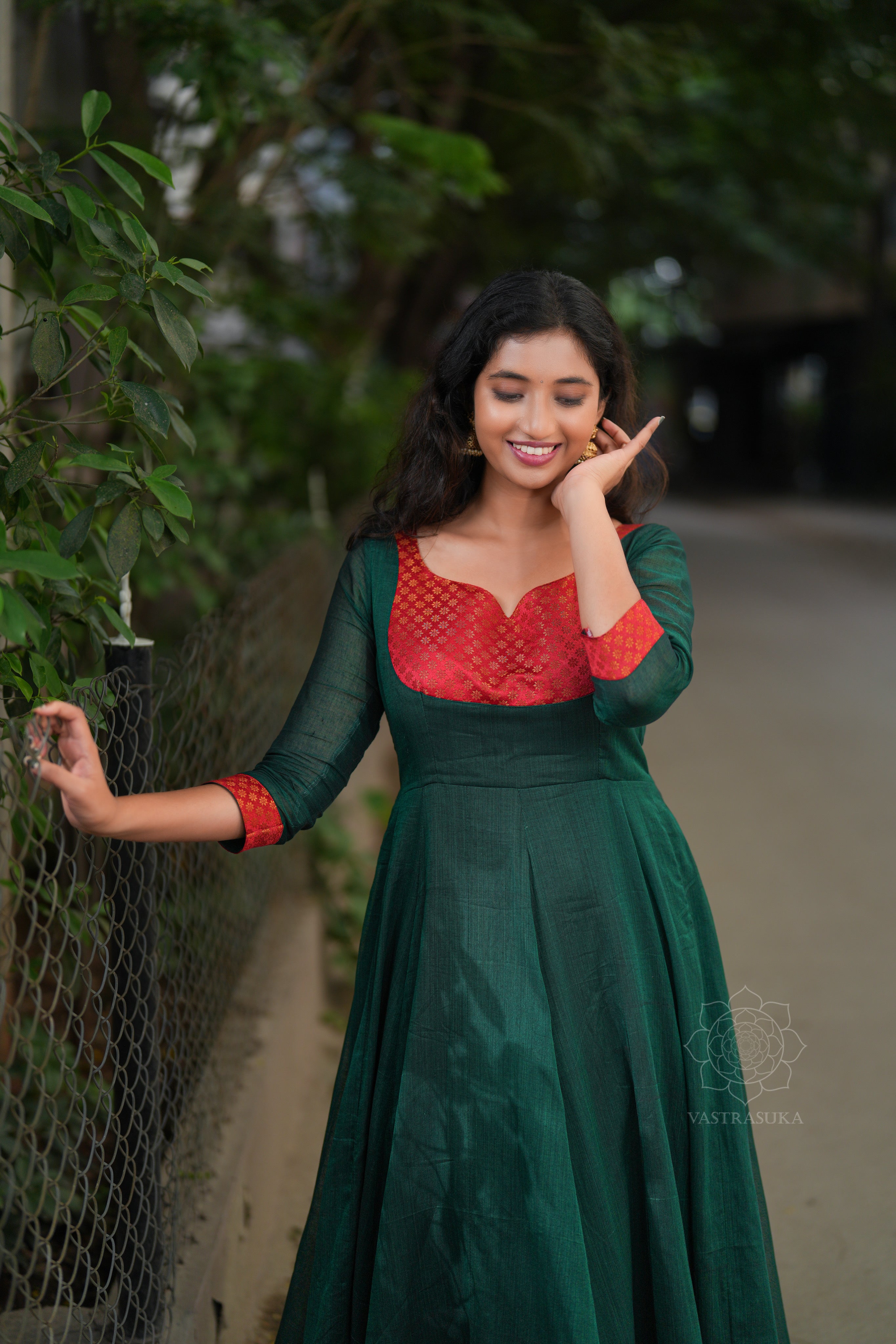 Green Handloom Anarkali