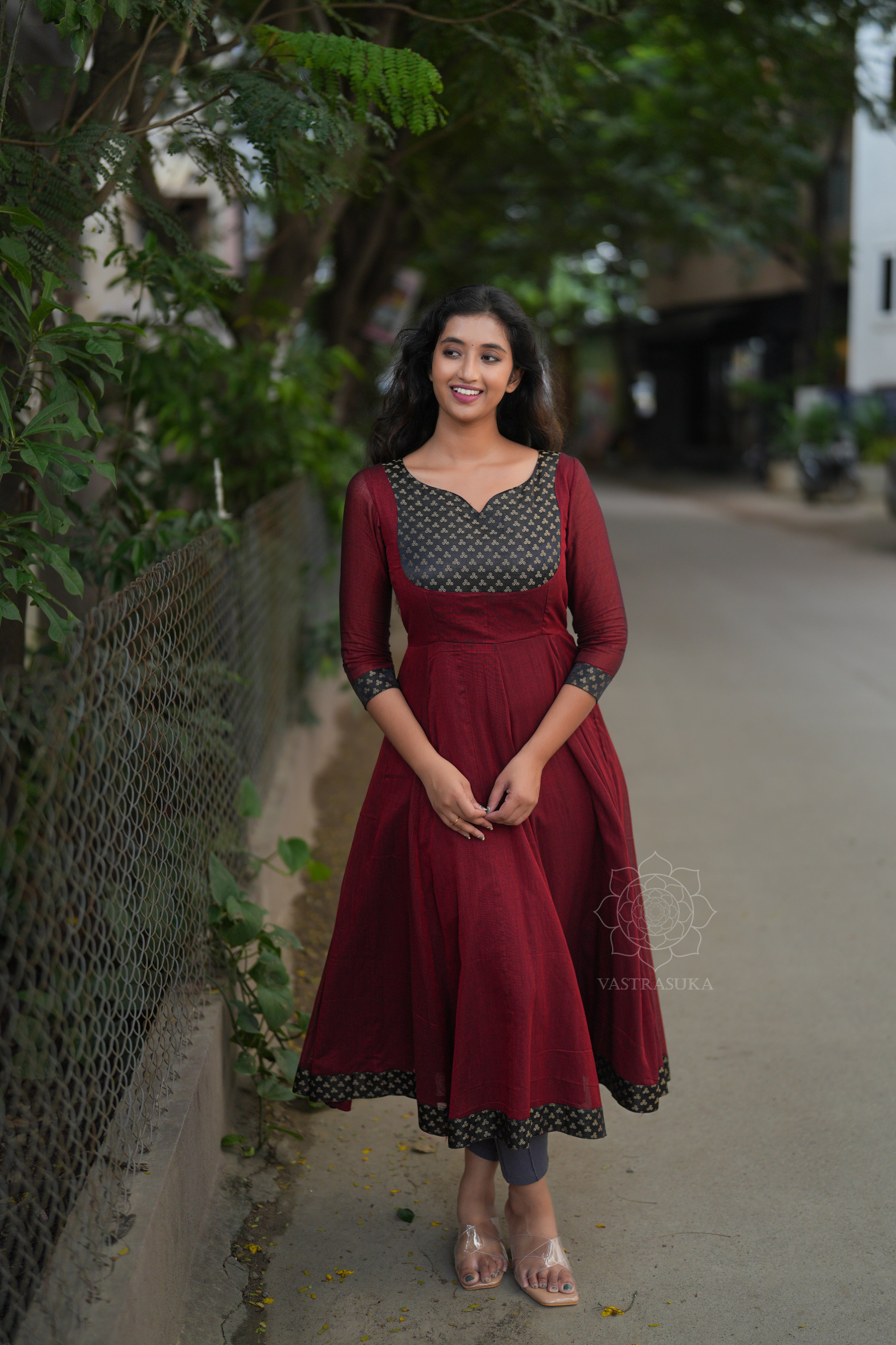 Wine red handloom Anarkali