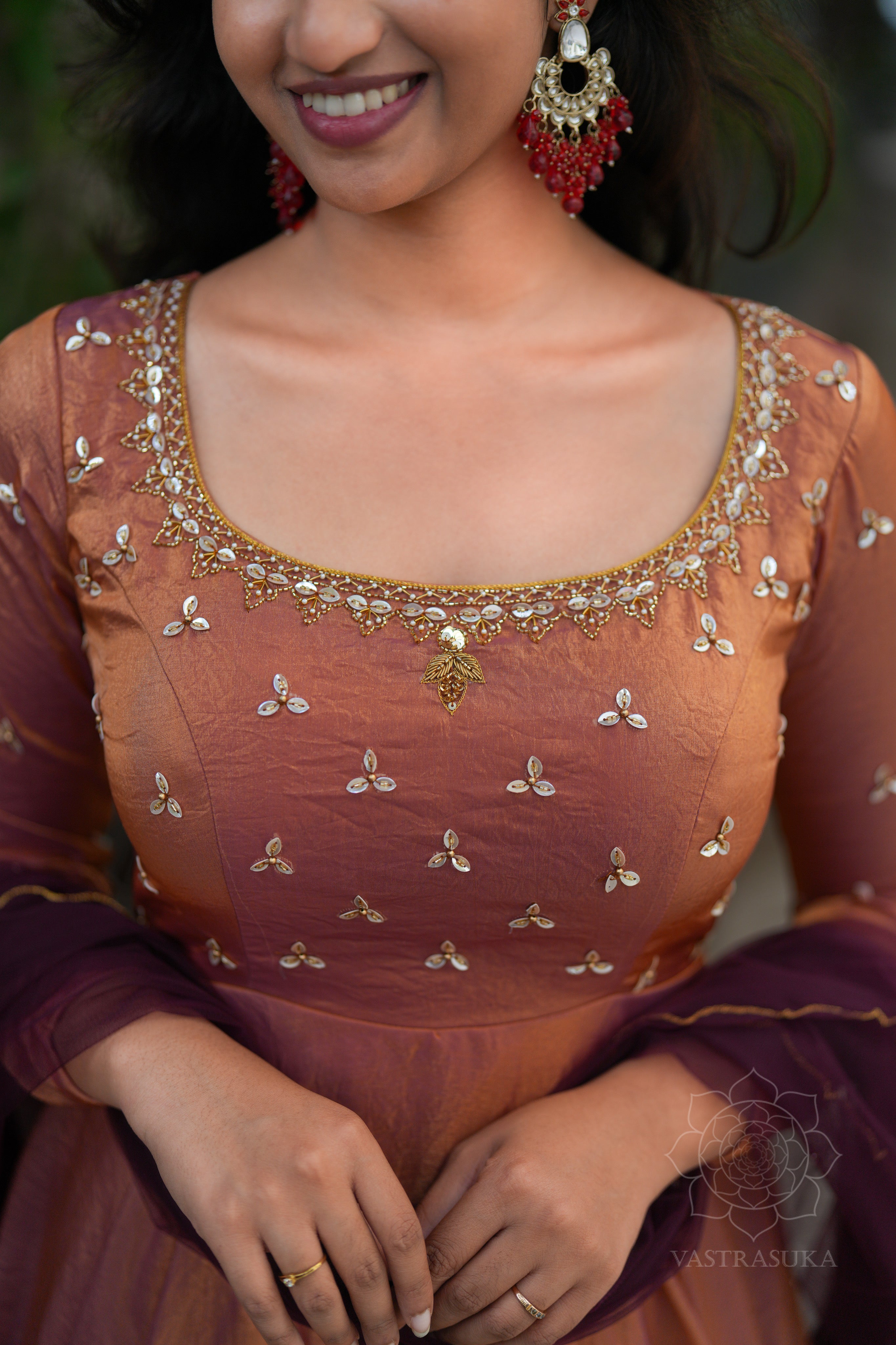 Peach & wine space silk Anarkali