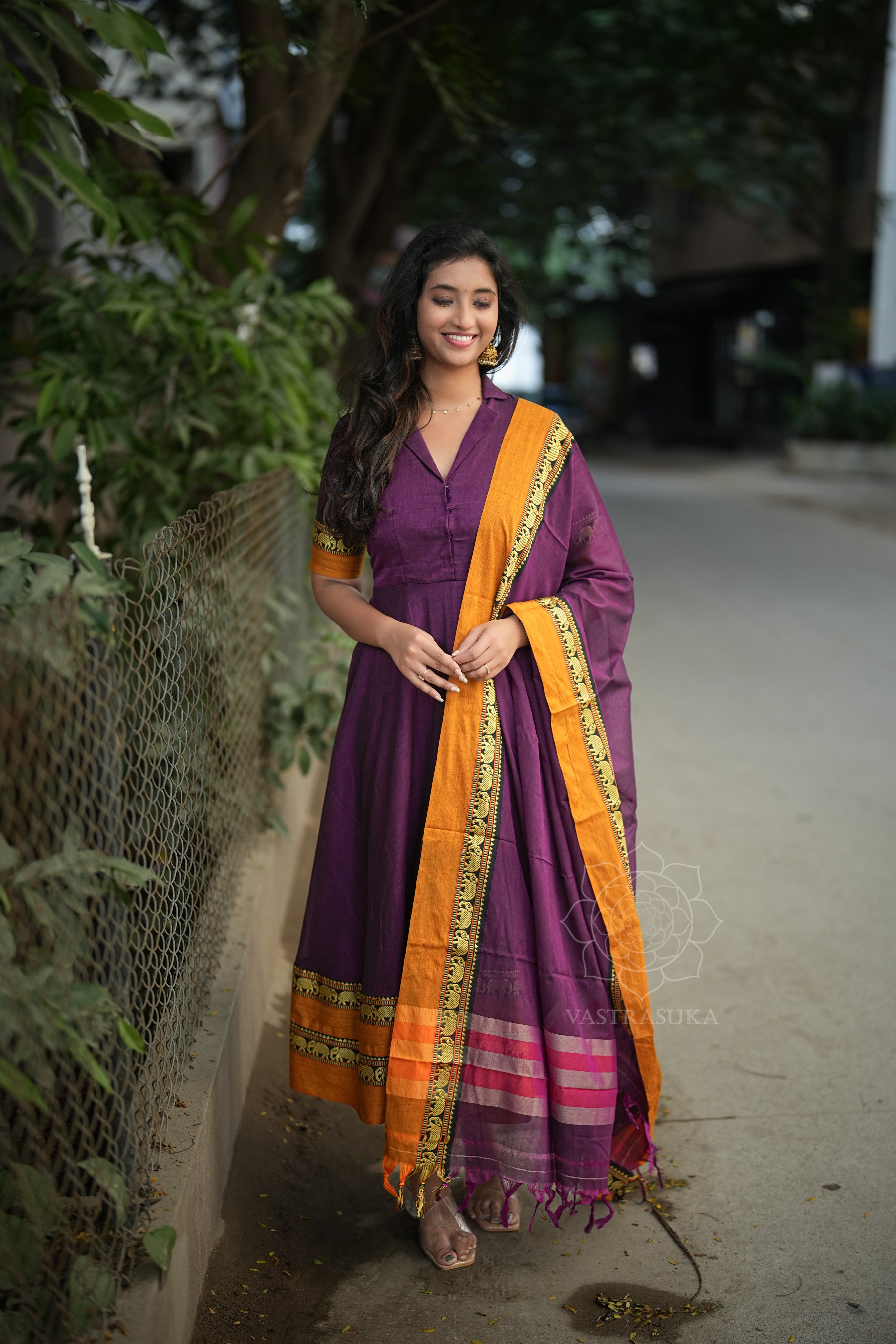 Purple violet handloom Anarkali