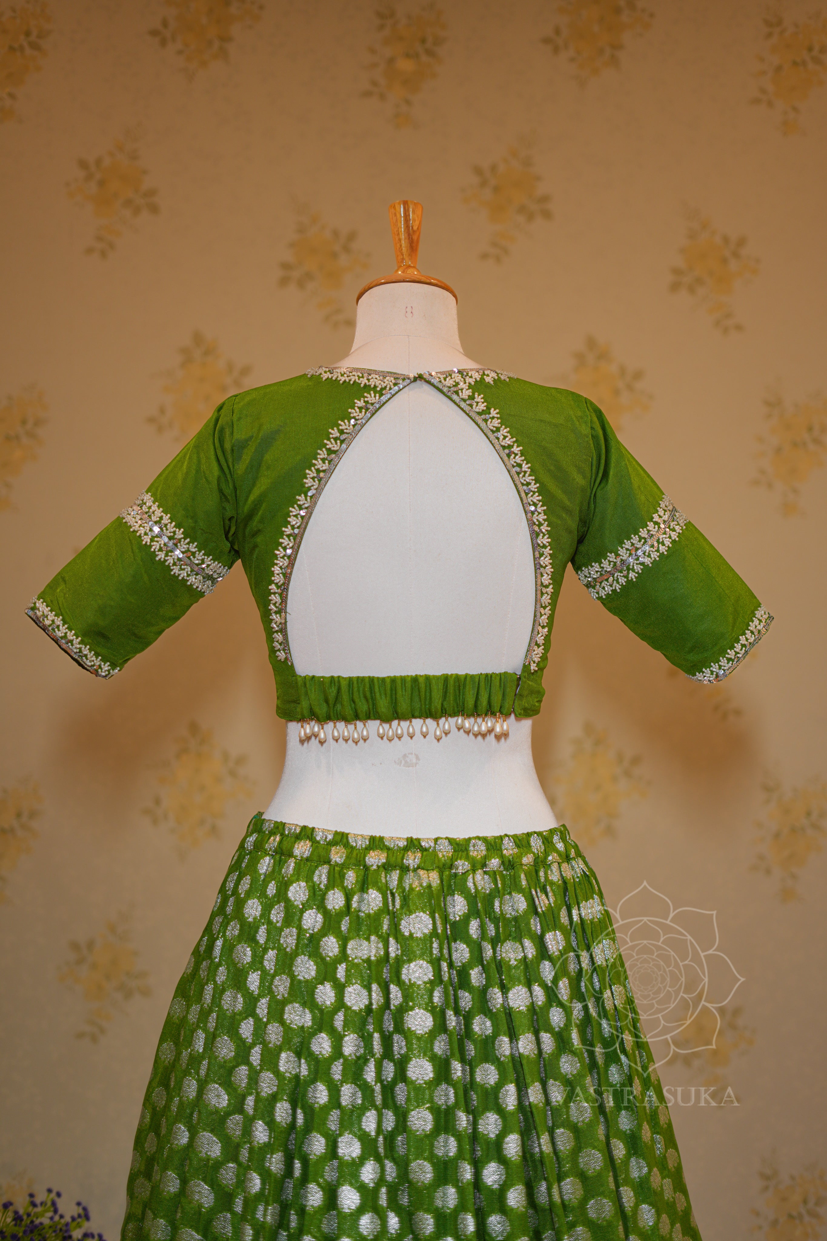 Olive Gleam silver Kanchi Half Saree