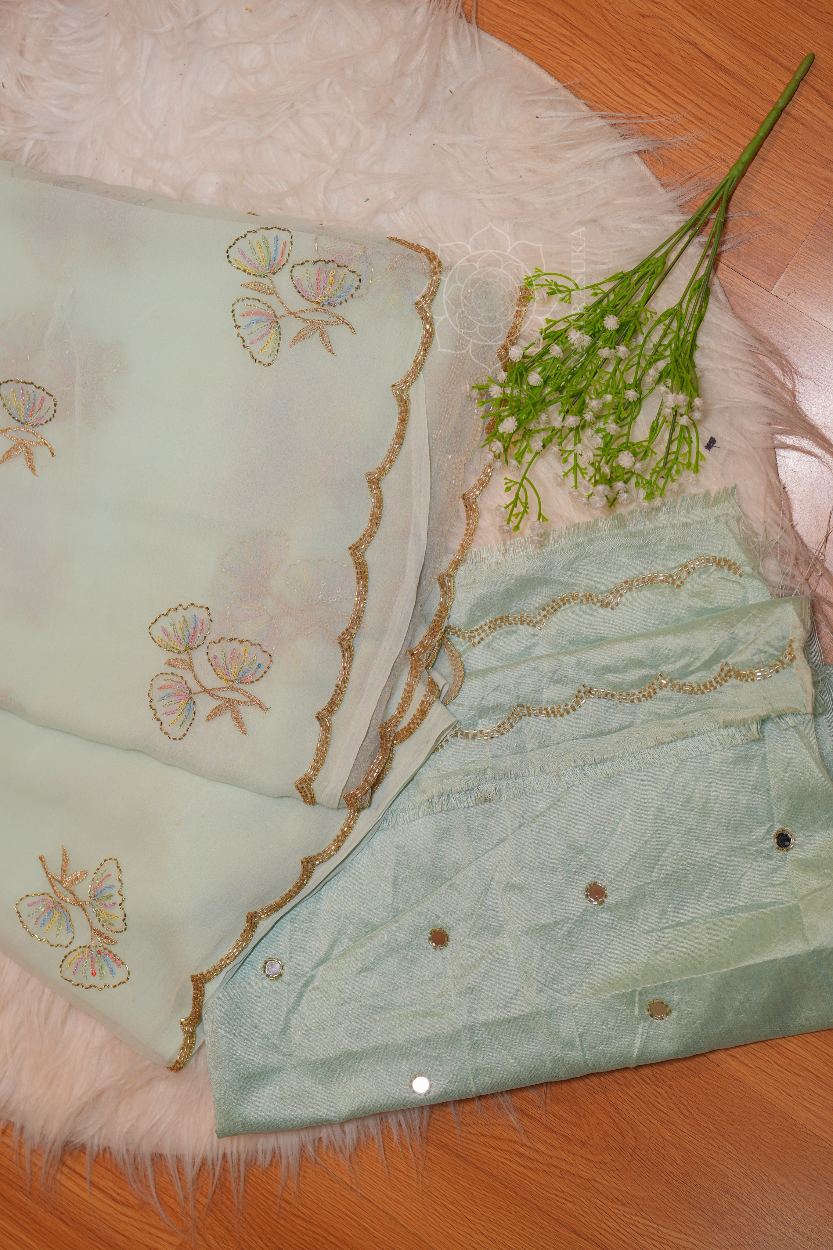 Pista Mint Georgette Handwork Saree