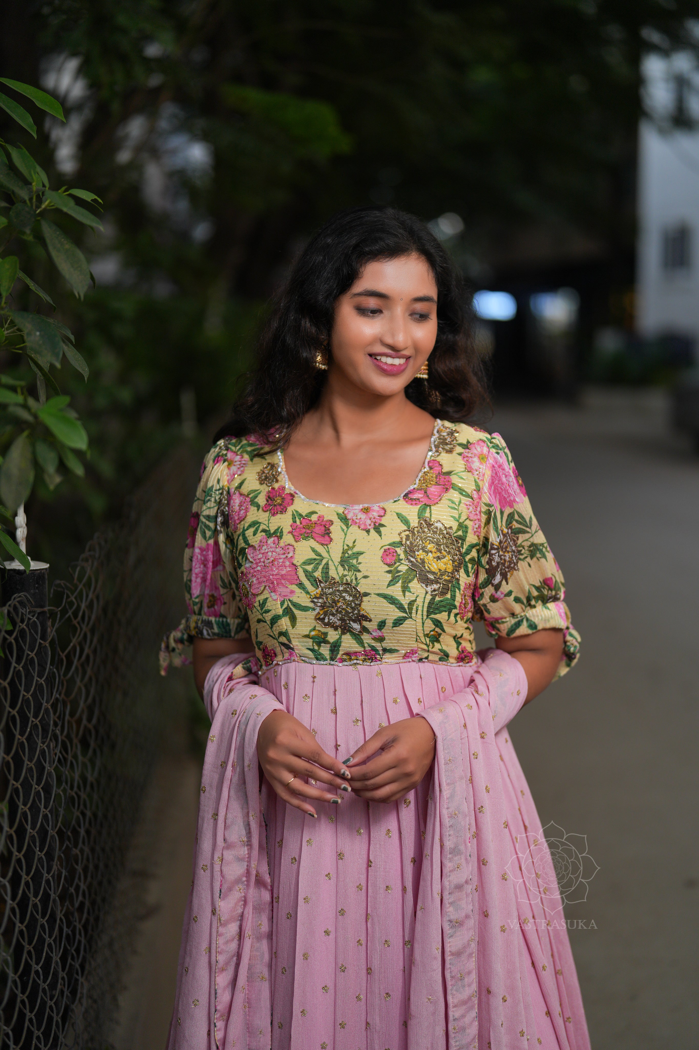 Baby Pink Patterned Long Dress
