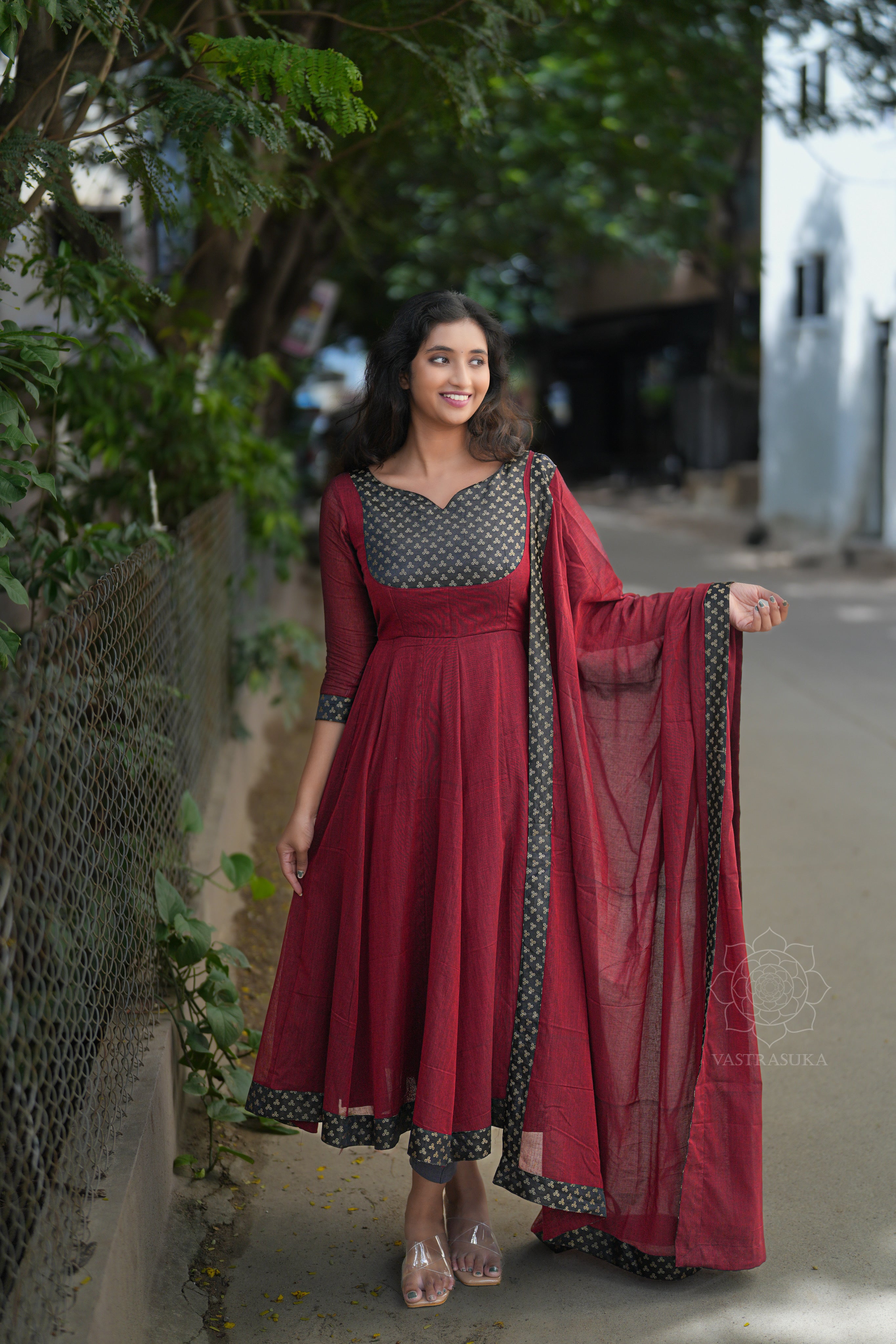 Wine red handloom Anarkali