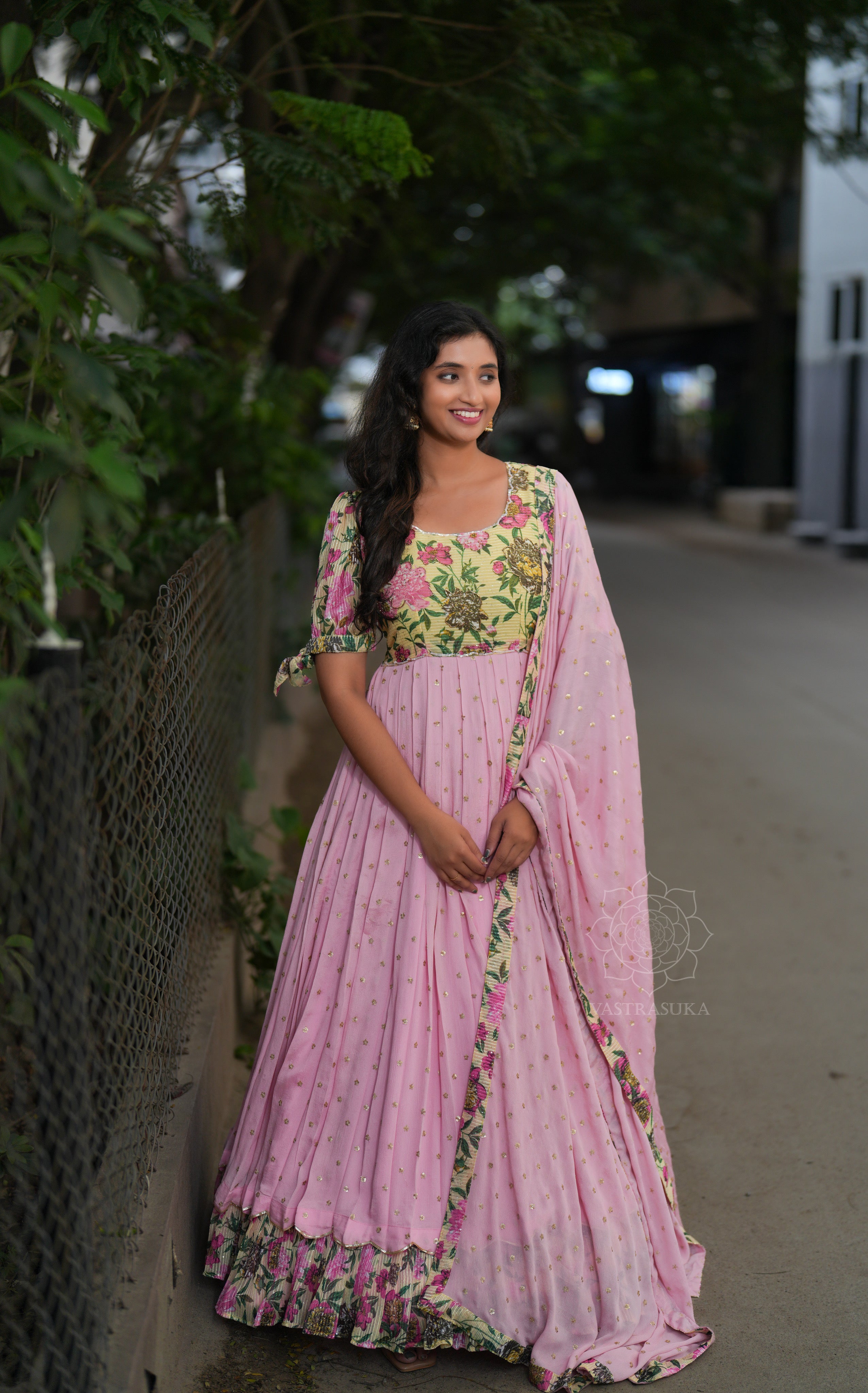Baby Pink Patterned Long Dress