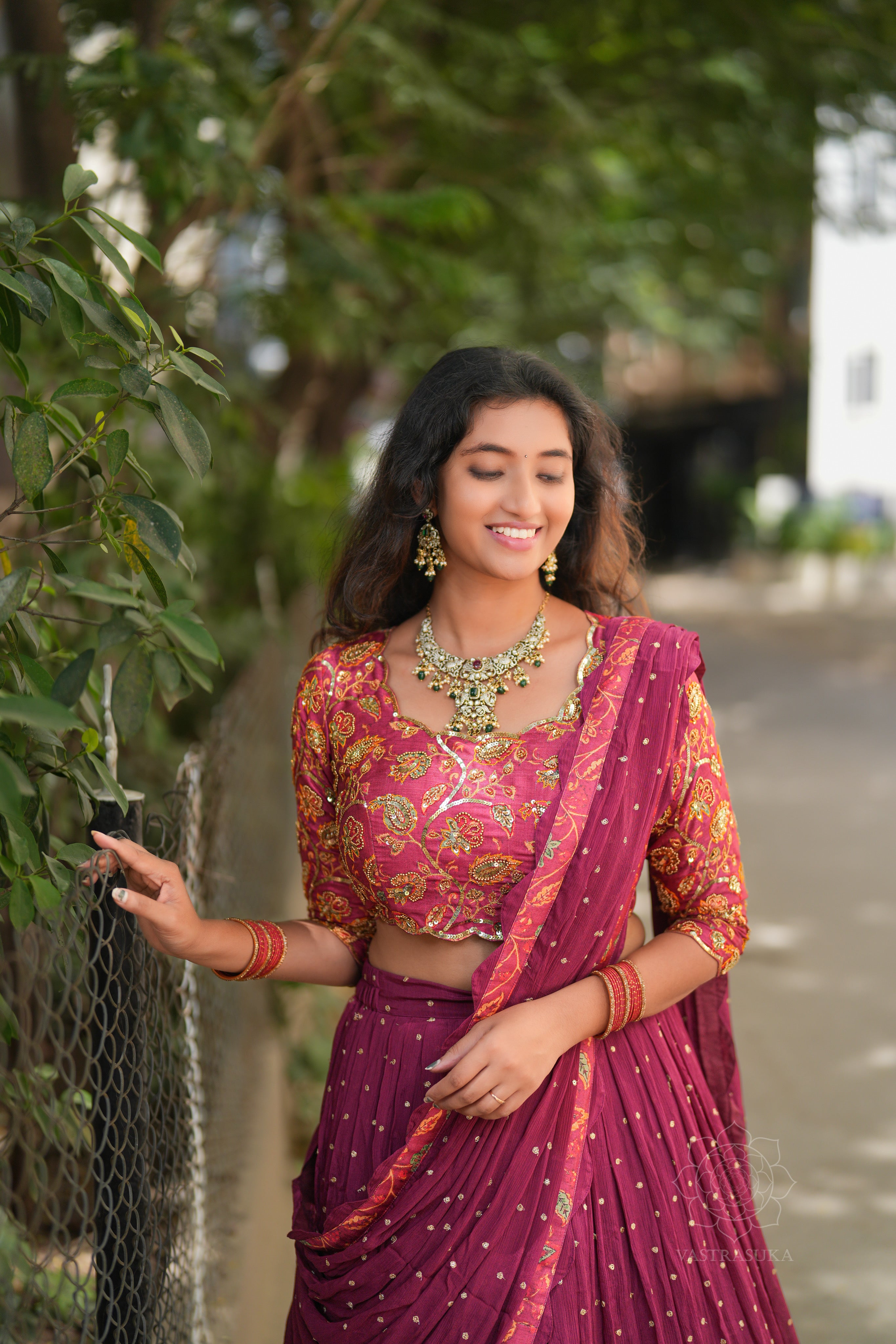 Wine red kalamkari lehanga set