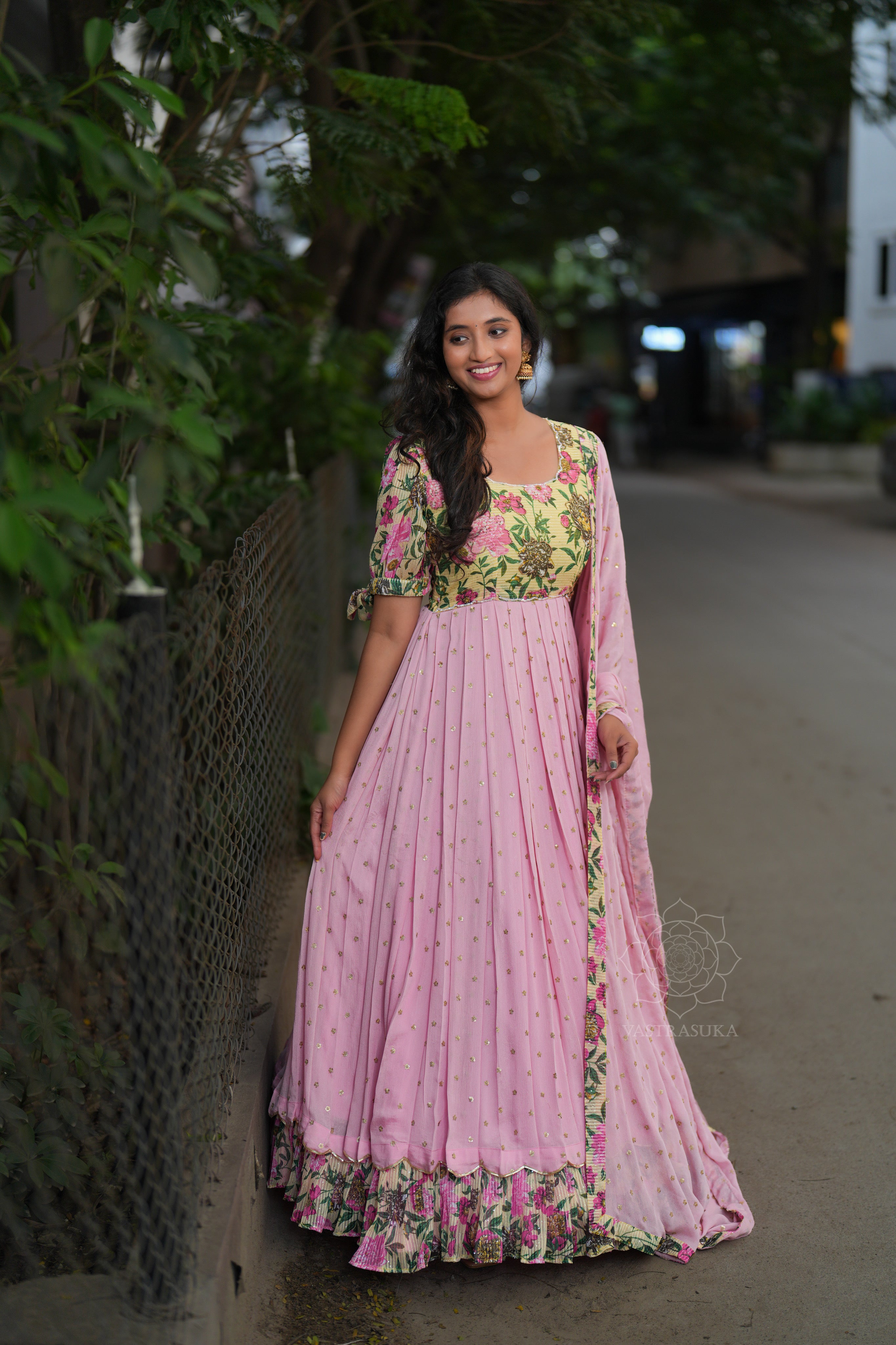 Baby Pink Patterned Long Dress