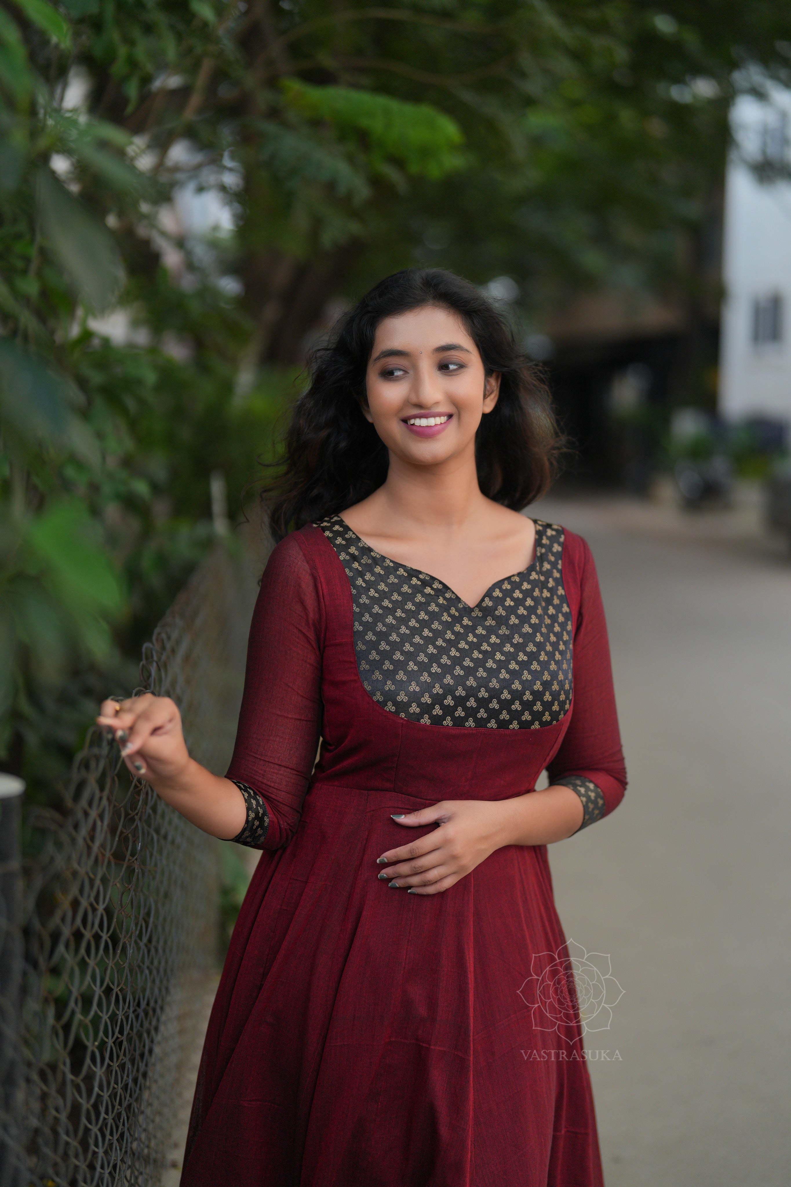 Wine red handloom Anarkali