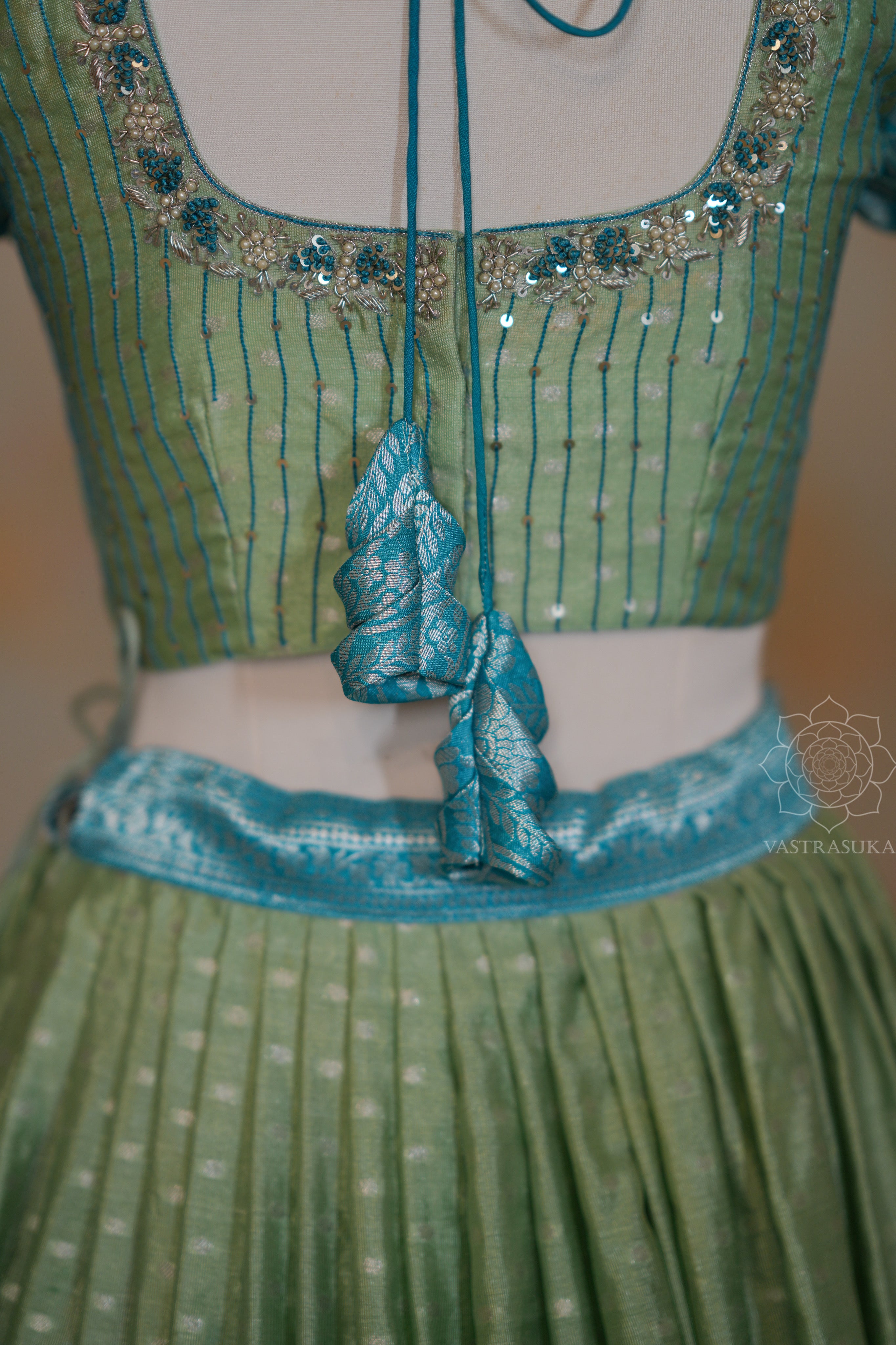Pista and Teal Lehenga Set