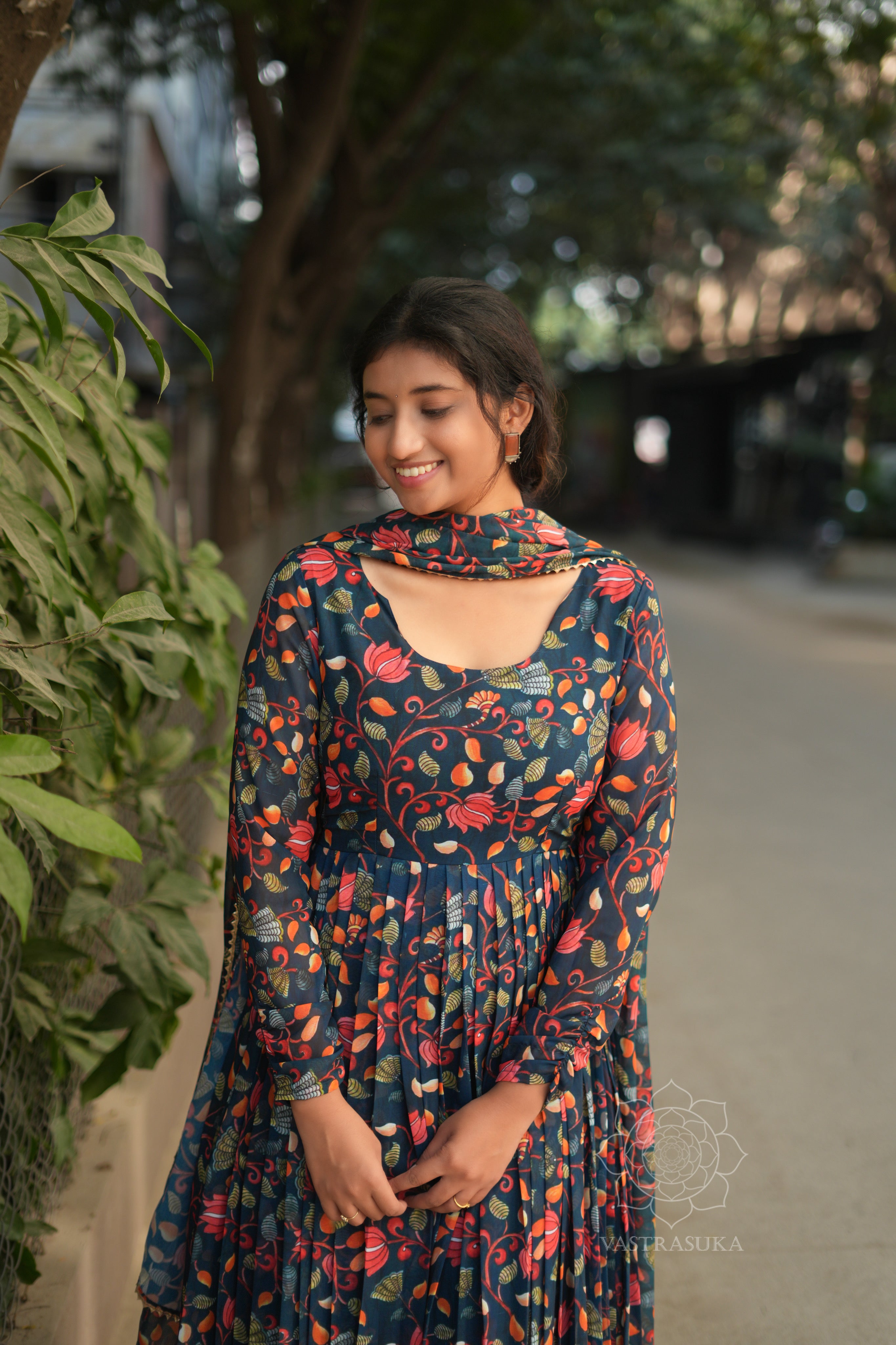 Teal Kalamkari Anarkali