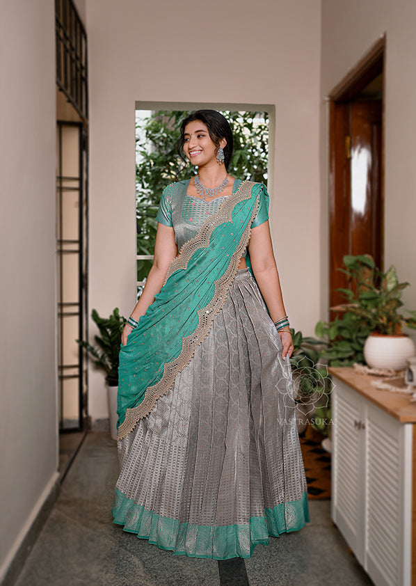 Silver Banaras Tissue Half Saree