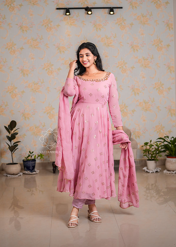 Baby Pink Georgette Anarkali Set