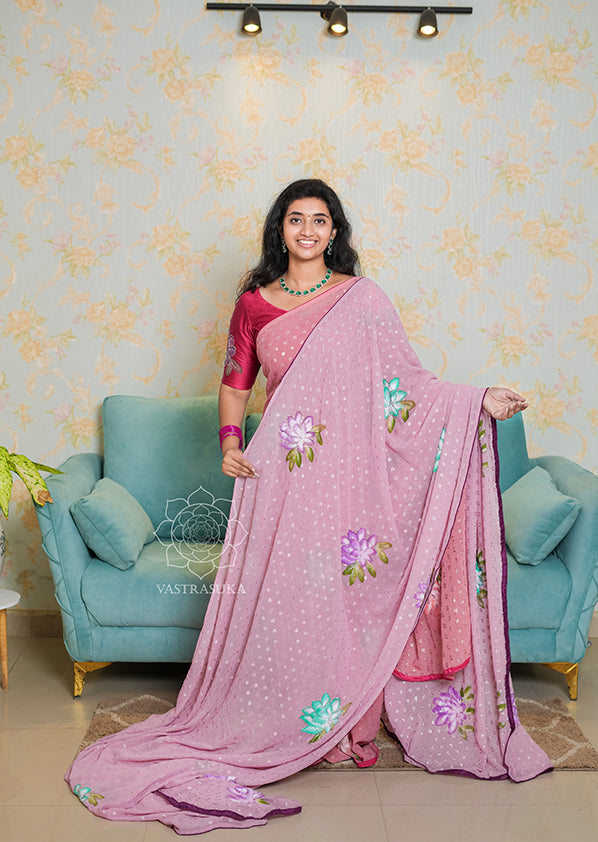 Lilac Floral Hand Painted Saree