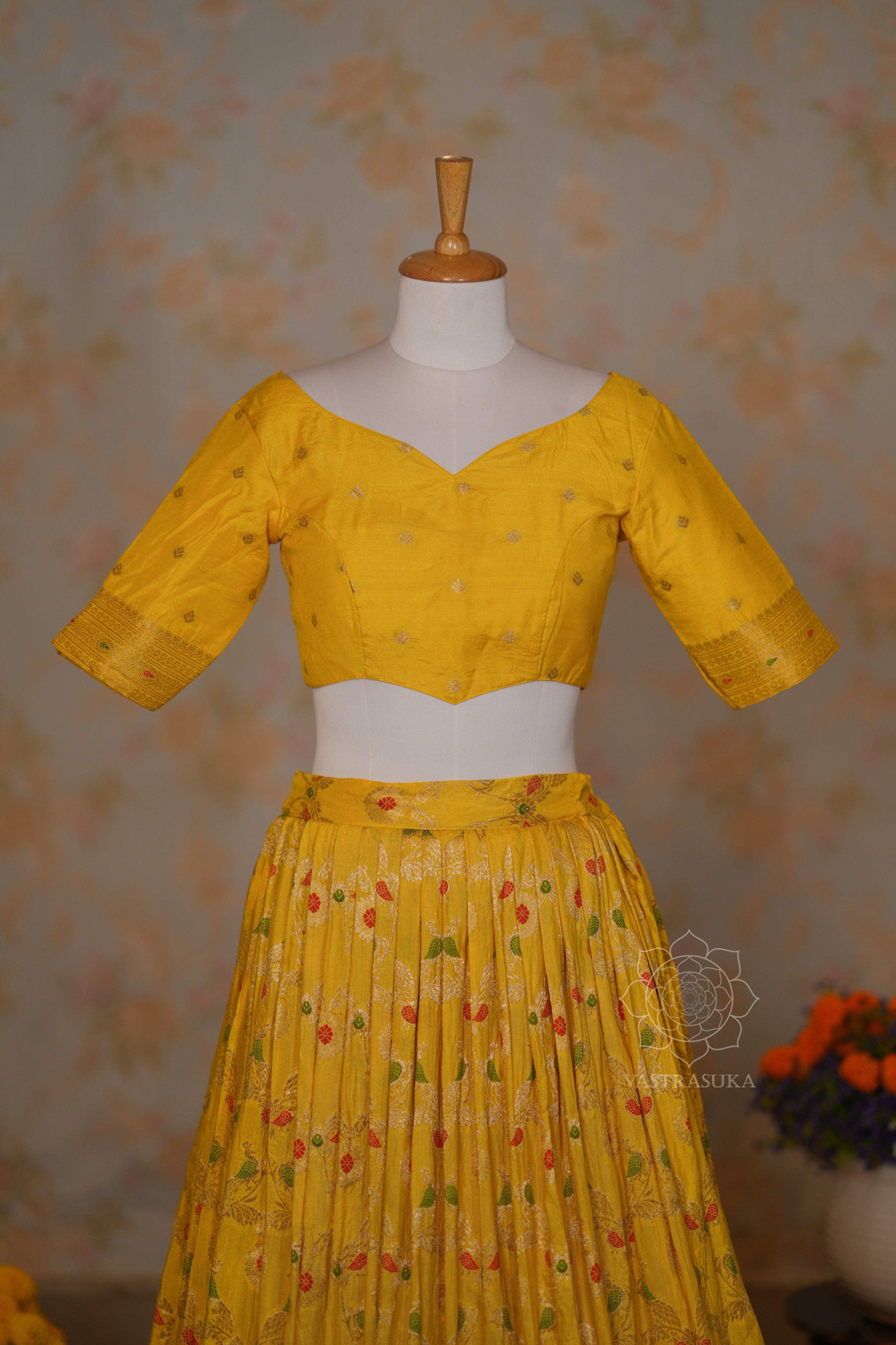 Yellow Zari Weaved Half Saree