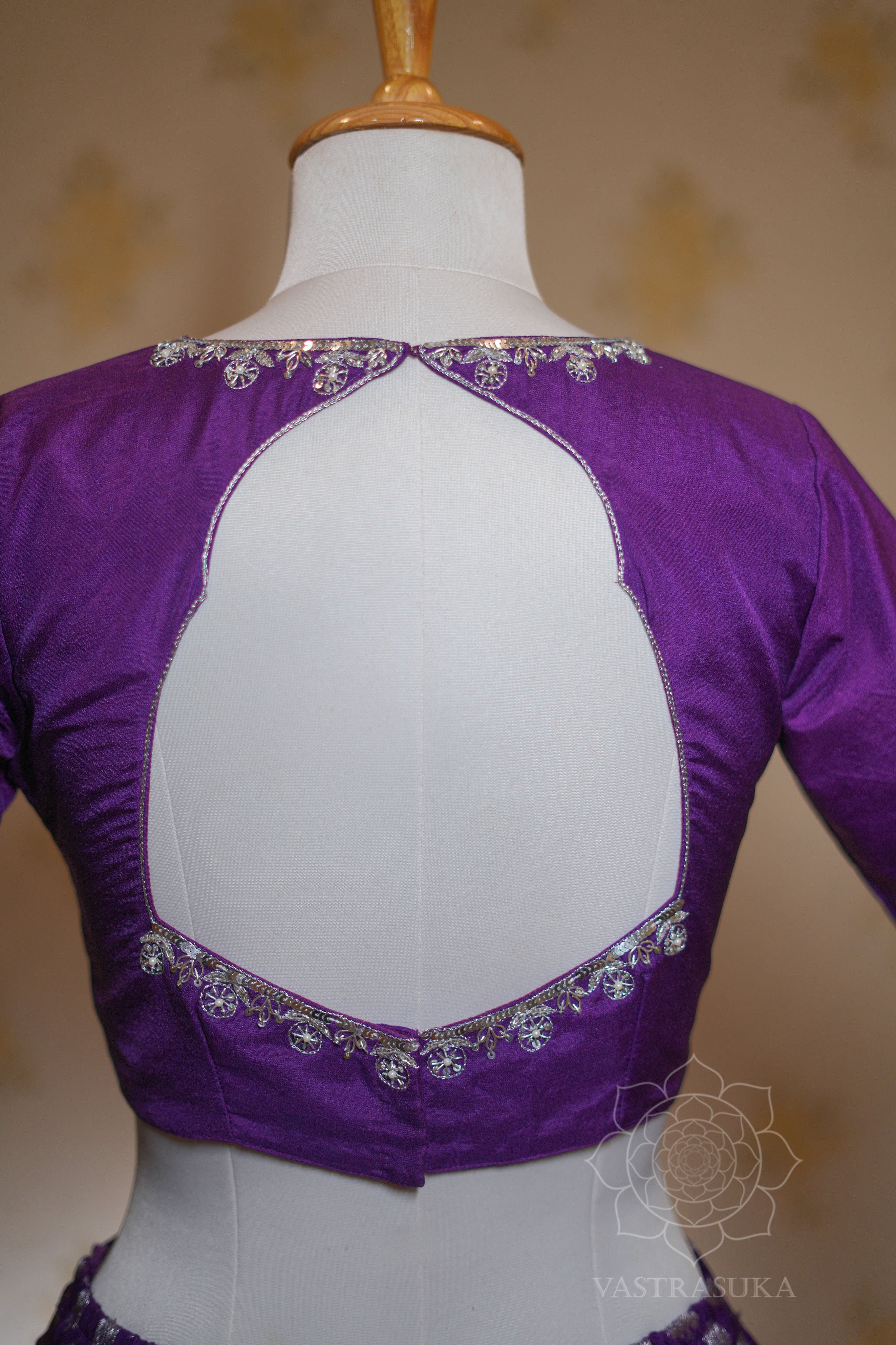 Purple silver kanchi half saree
