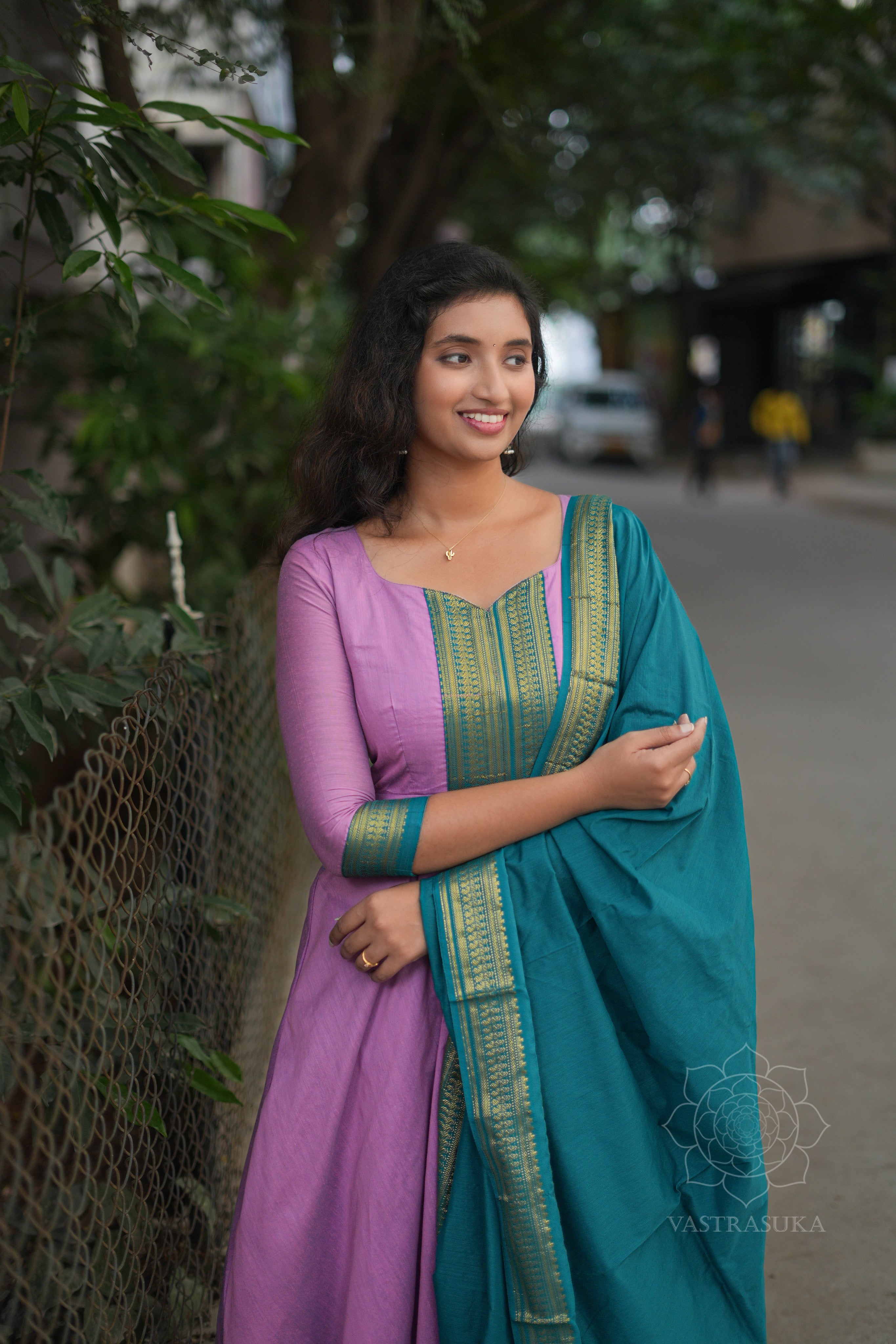 Lavender &amp; teal Kanchi cotton Anarkali