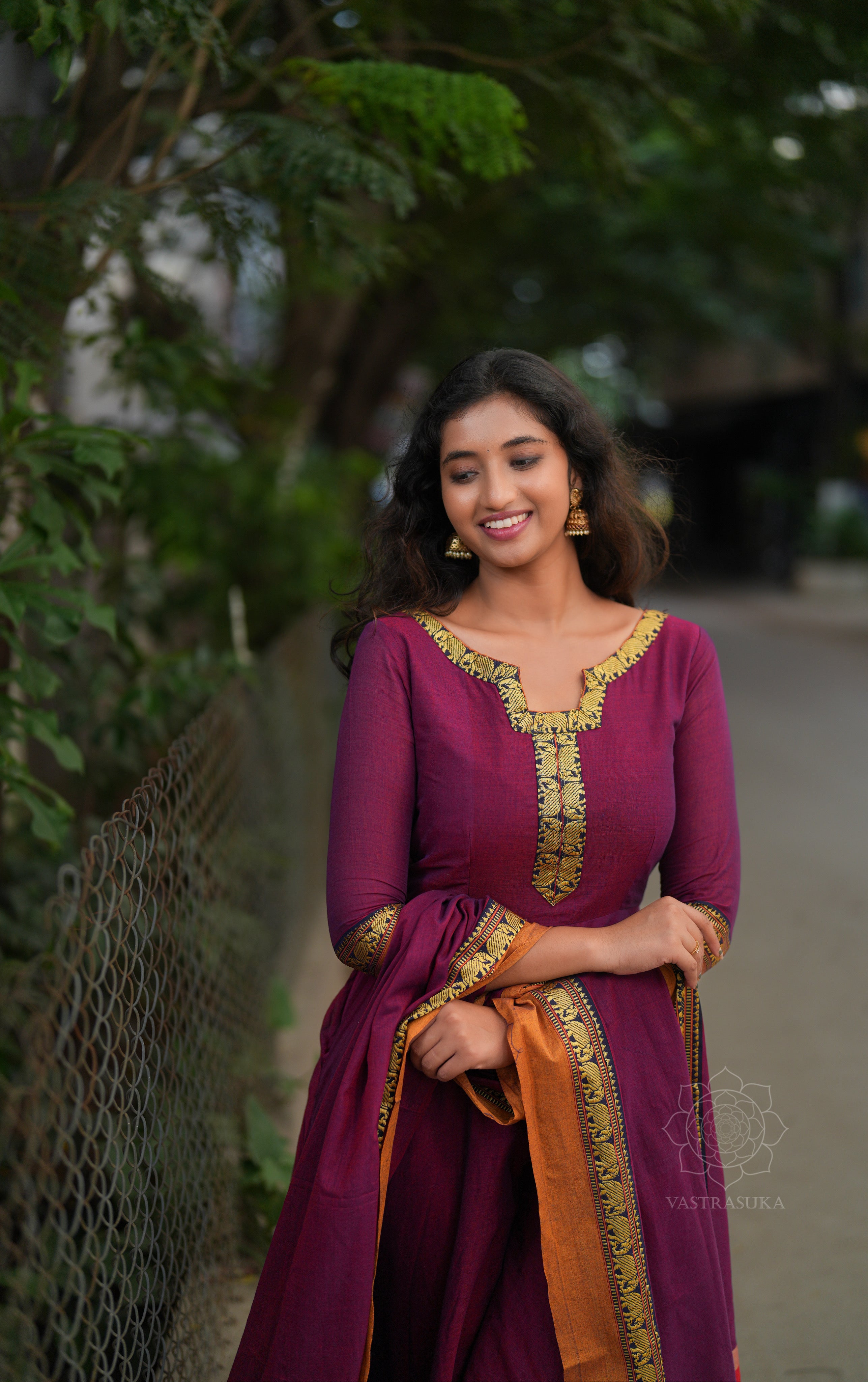 Magenta Pink Handloom Anarkali