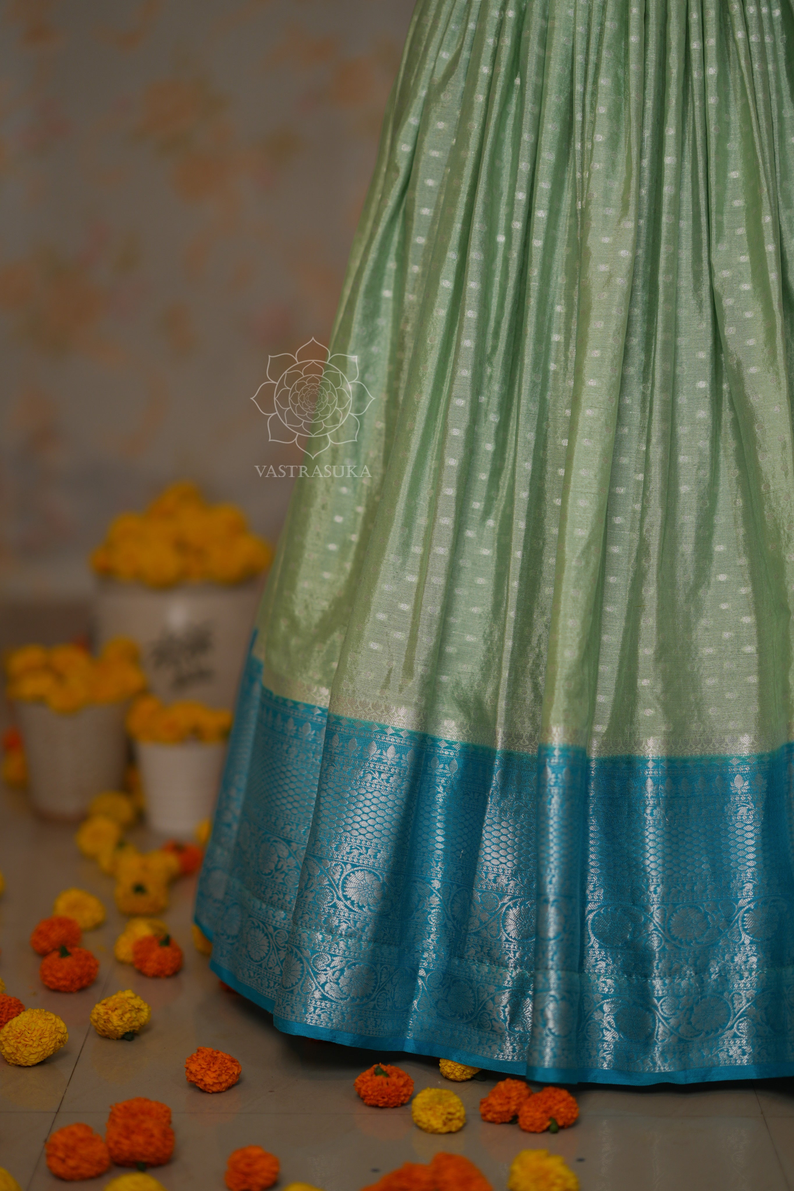 Pista and Teal Lehenga Set