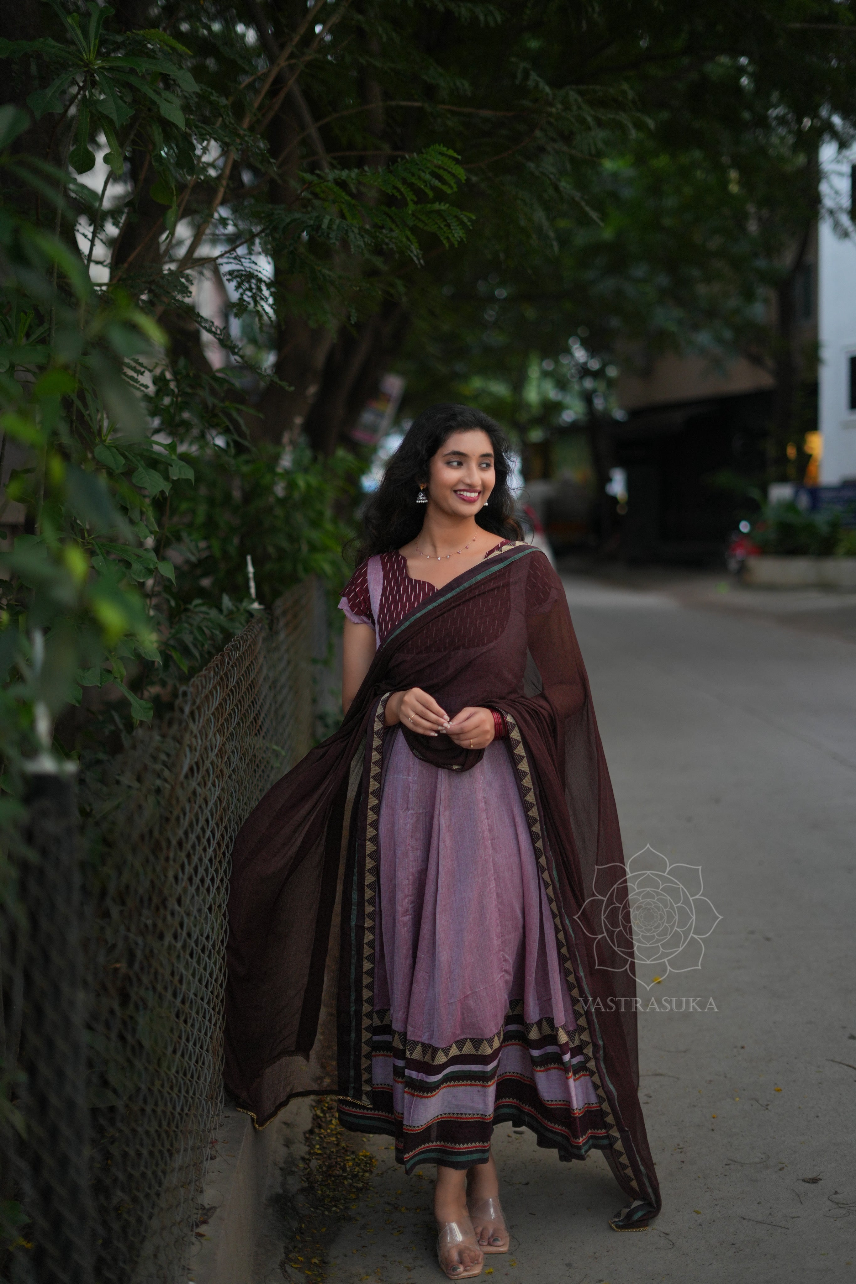 Peach rose handloom Anarkali