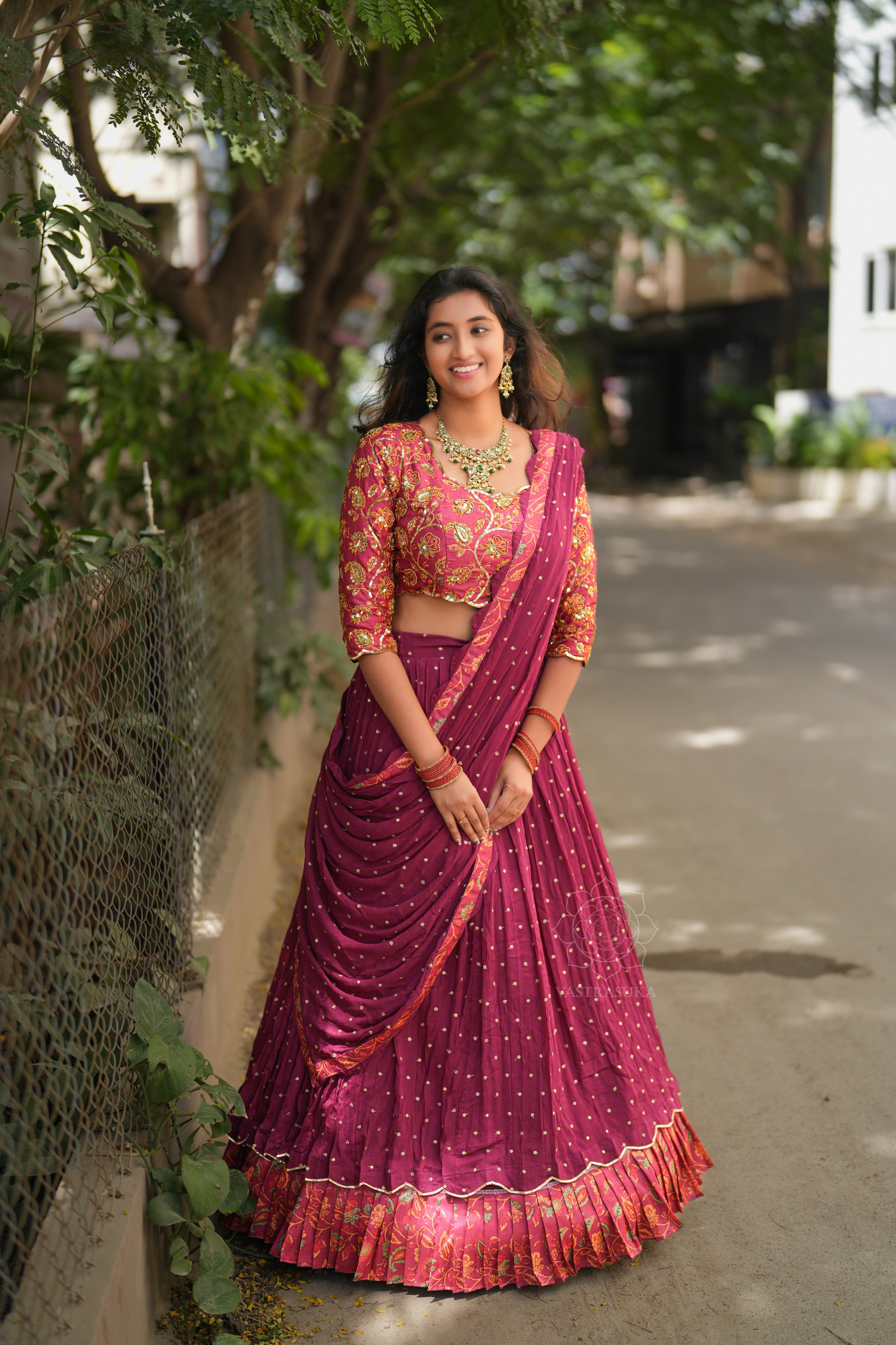 Wine red kalamkari lehanga set
