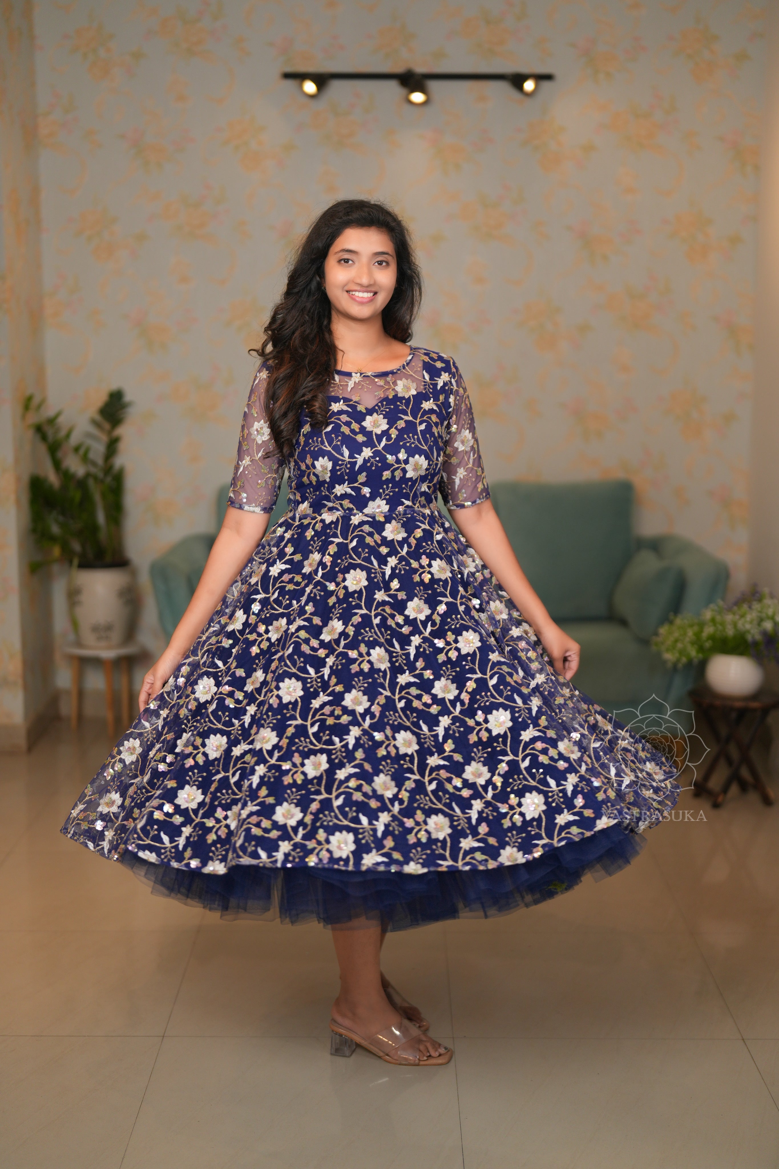 Navy blue net layered Short Dress