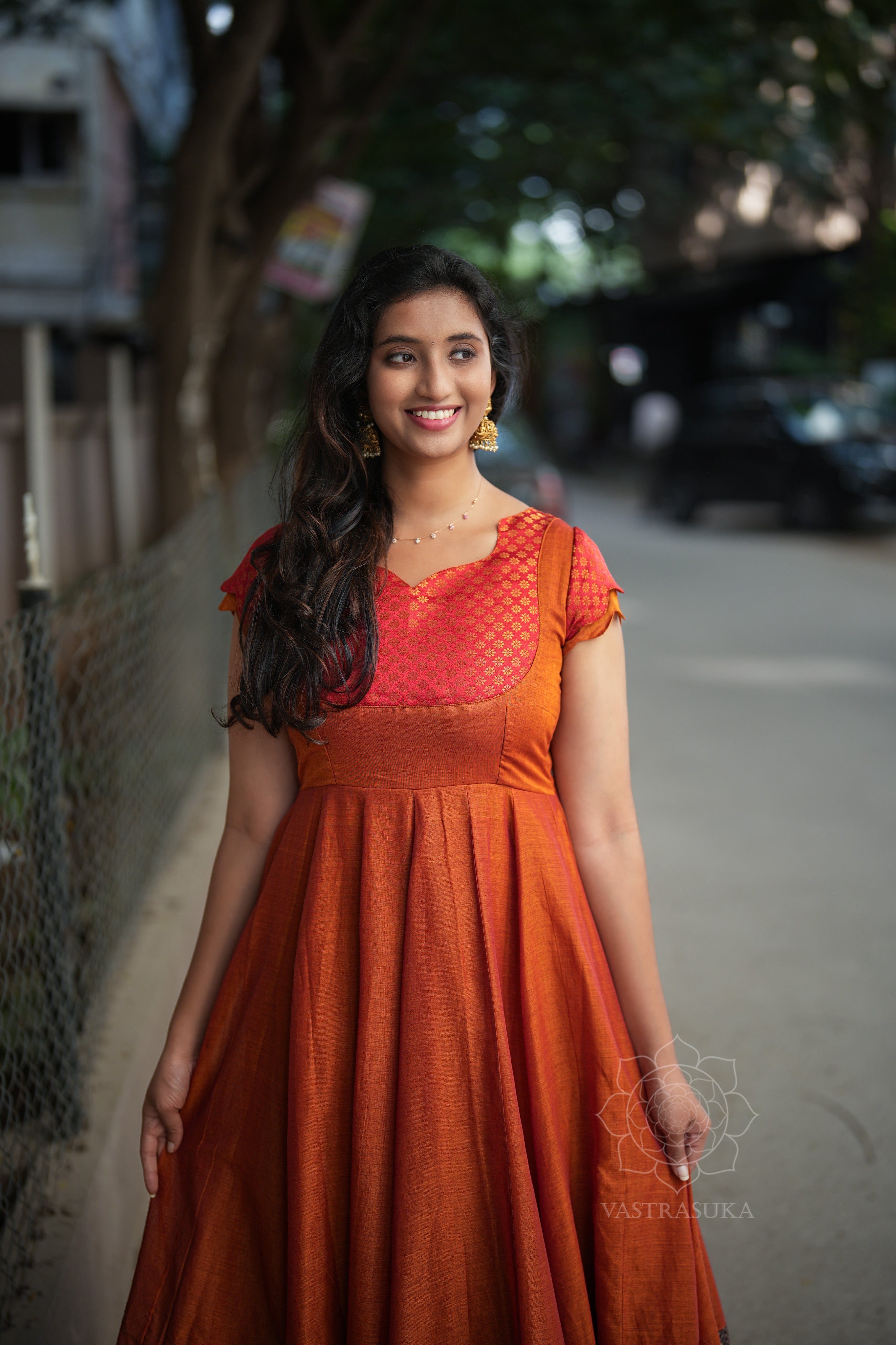 Sunshine Orange handloom Anarkali
