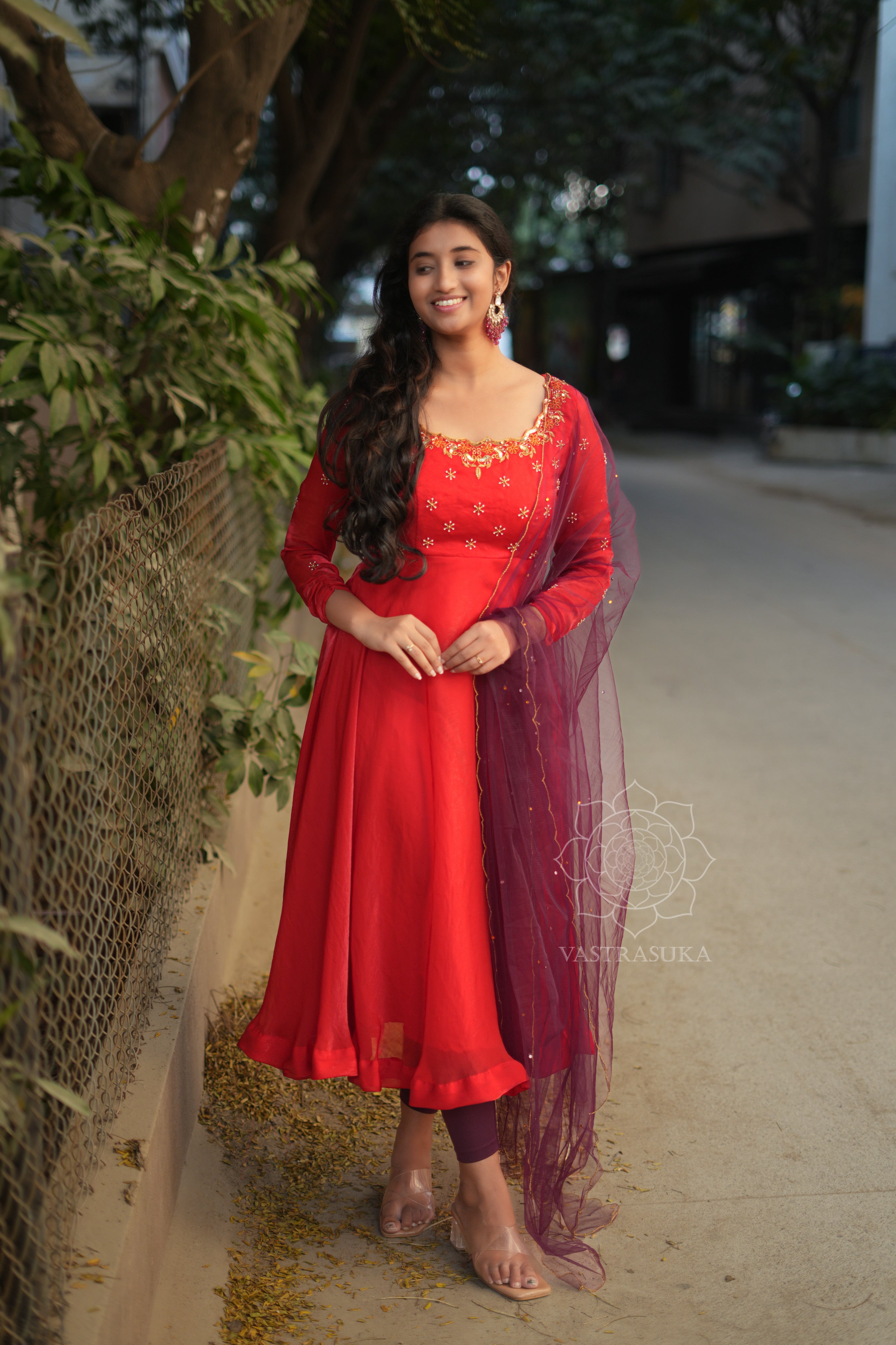 Red sparkle anarkali