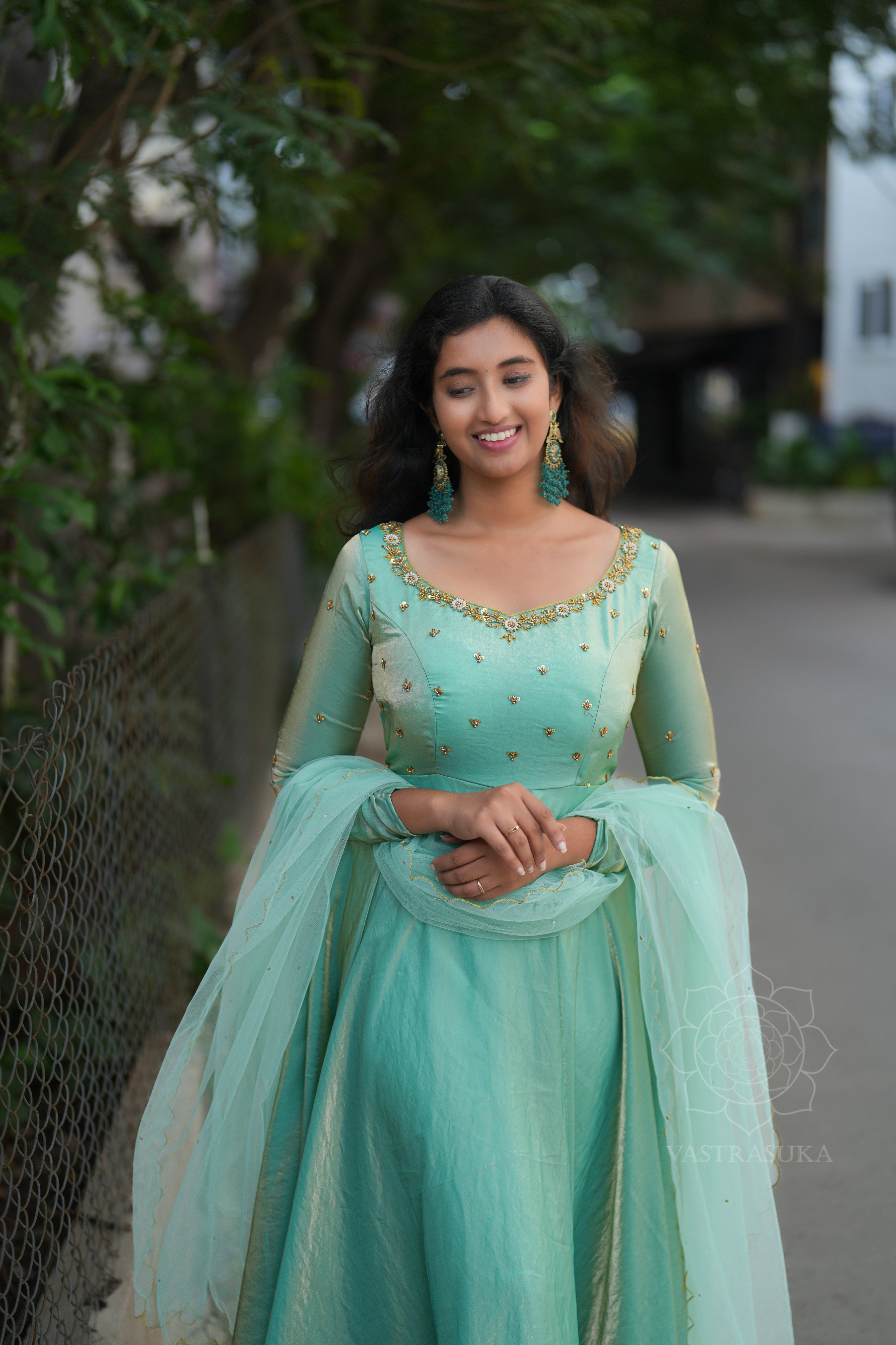 Sea green space silk Anarkali