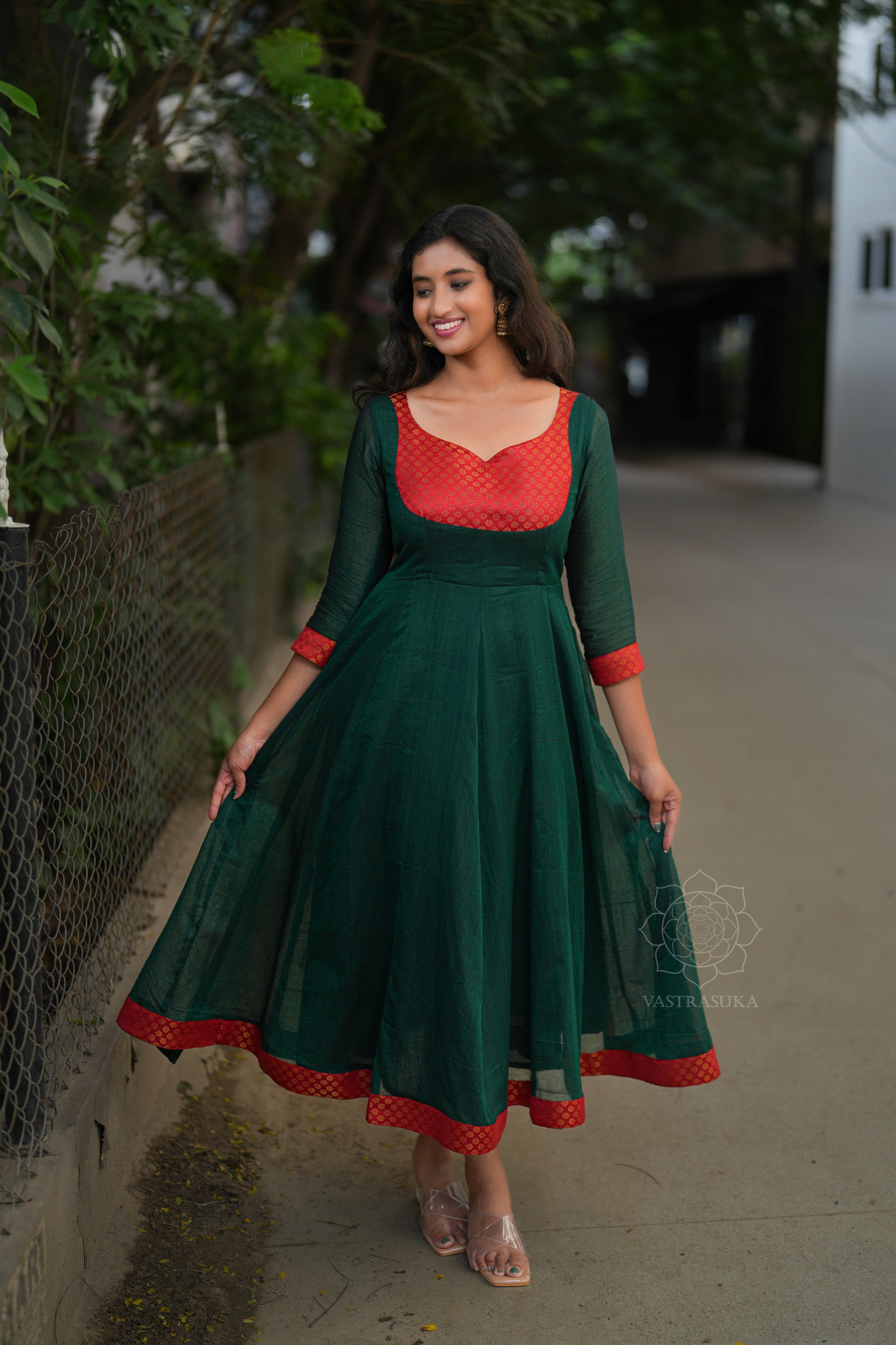 Green Handloom Anarkali