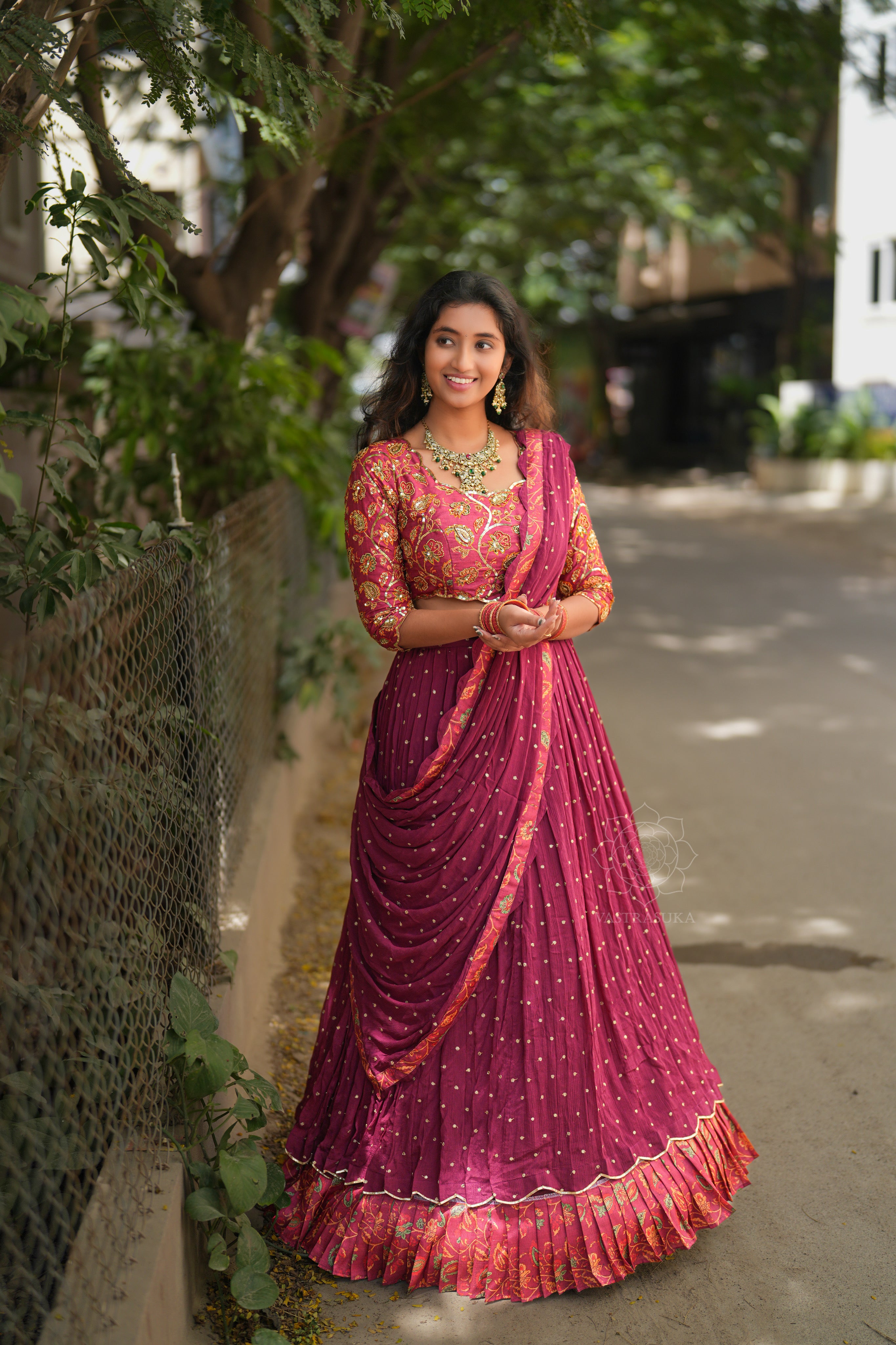 Wine red kalamkari lehanga set