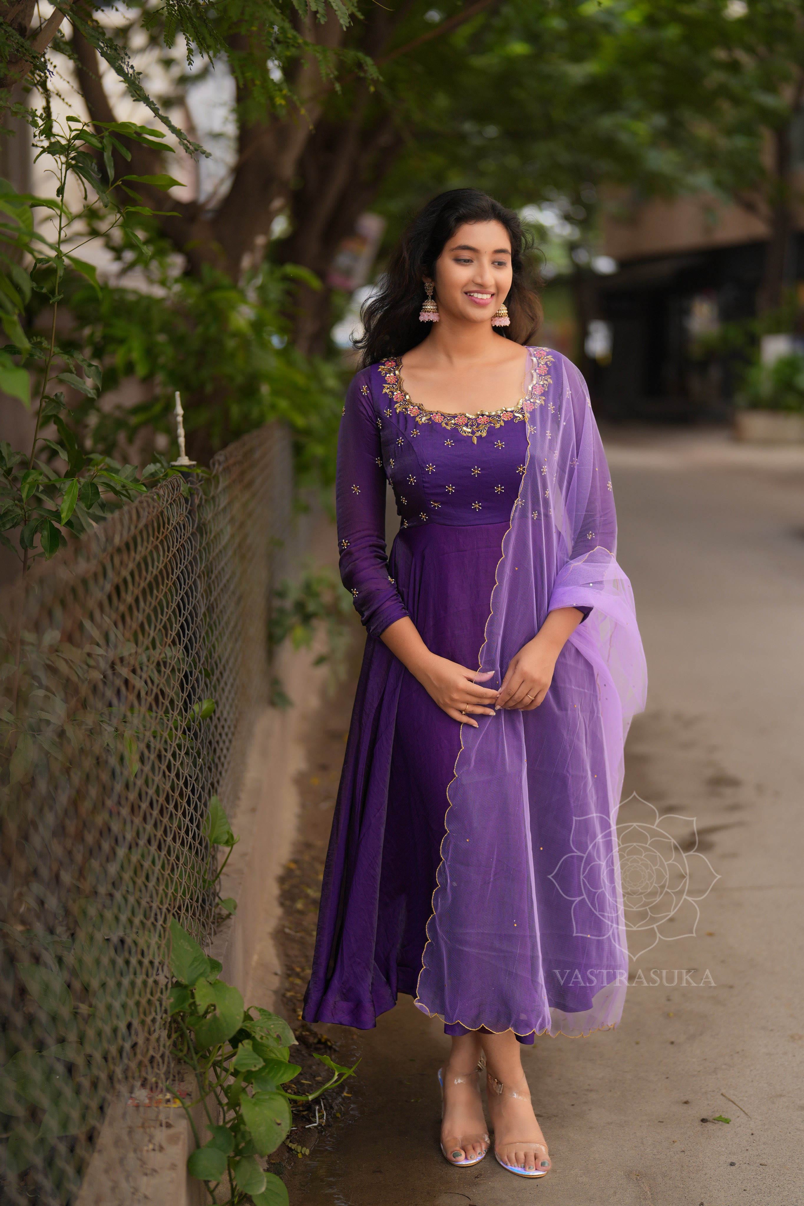 Purple space silk Anarkali