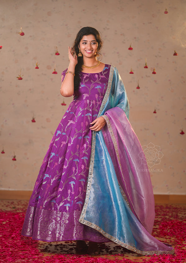 Purple Banaras Long Dress