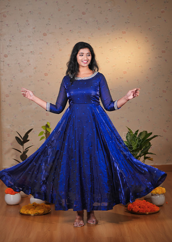 Sparkling Blue Space Silk Anarkali Set