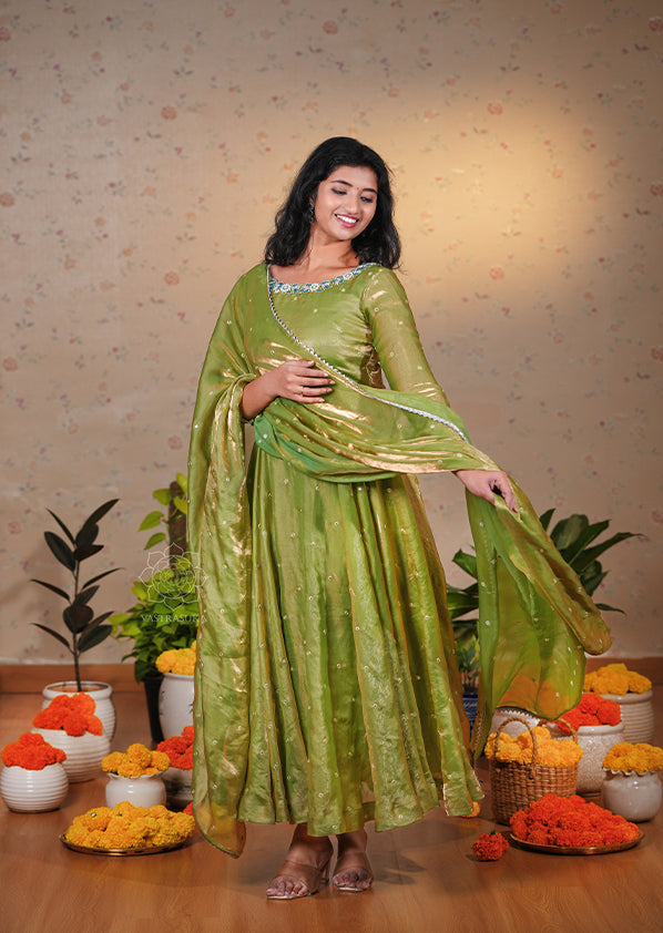 Pear Green Space Silk Anarkali Set