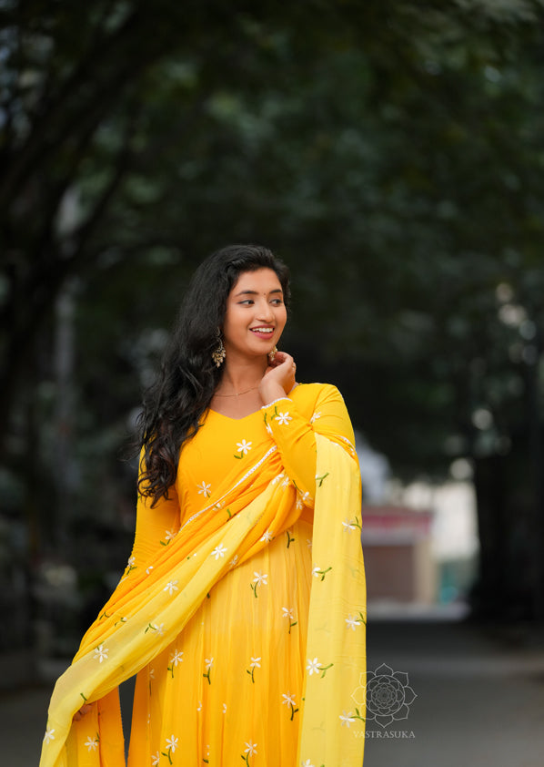 Yellow and Light Yellow Ombré Anarkali Dress