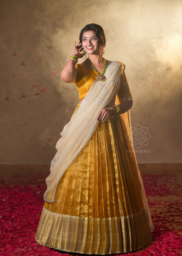 Golden Yellow Tissue Half Saree