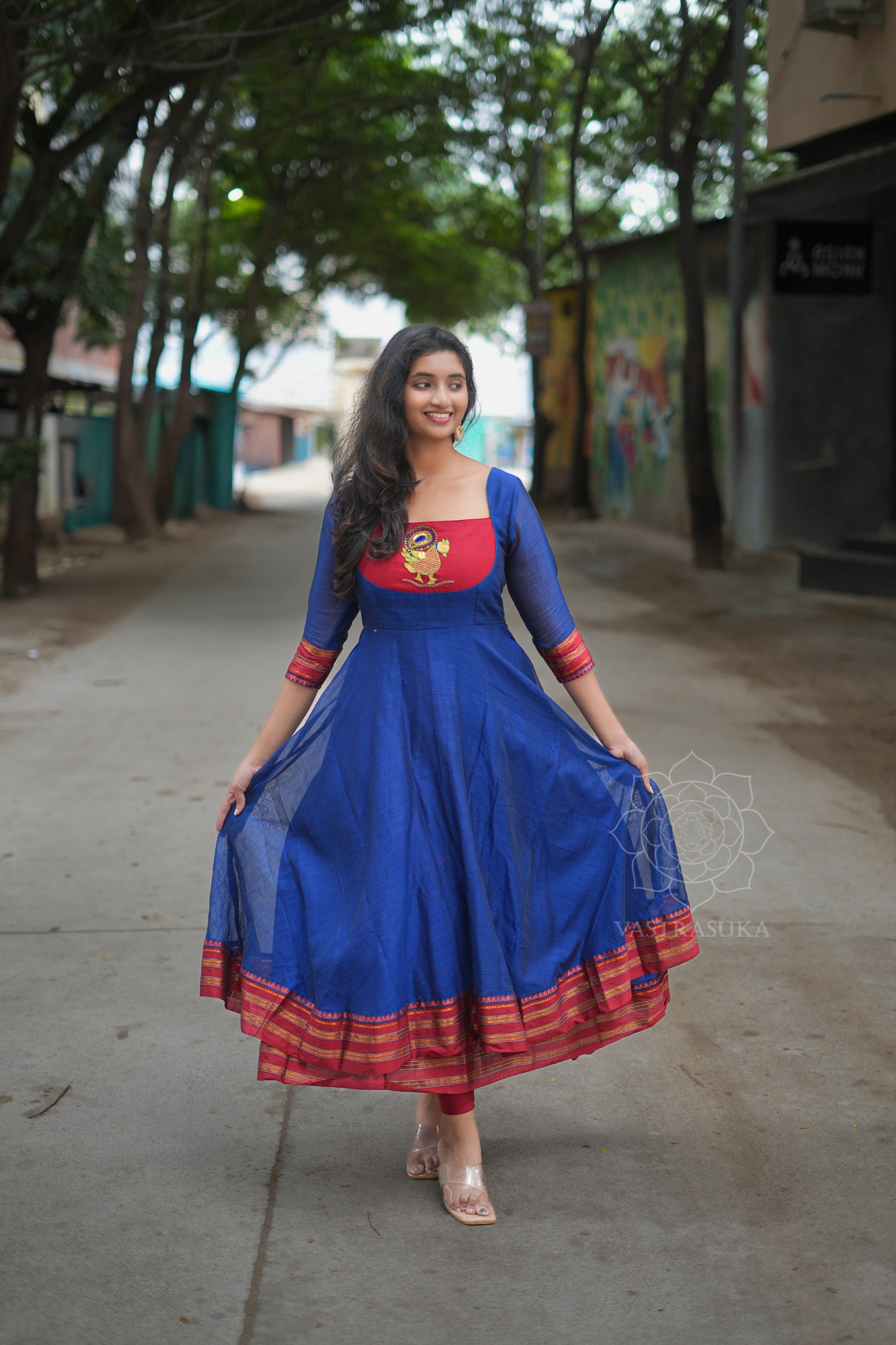 Royal blue handloom Anarkali
