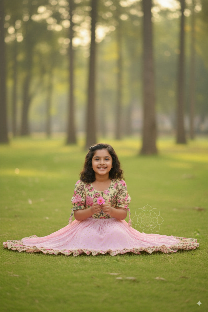 Baby Pink Patterned Long Kids Dress