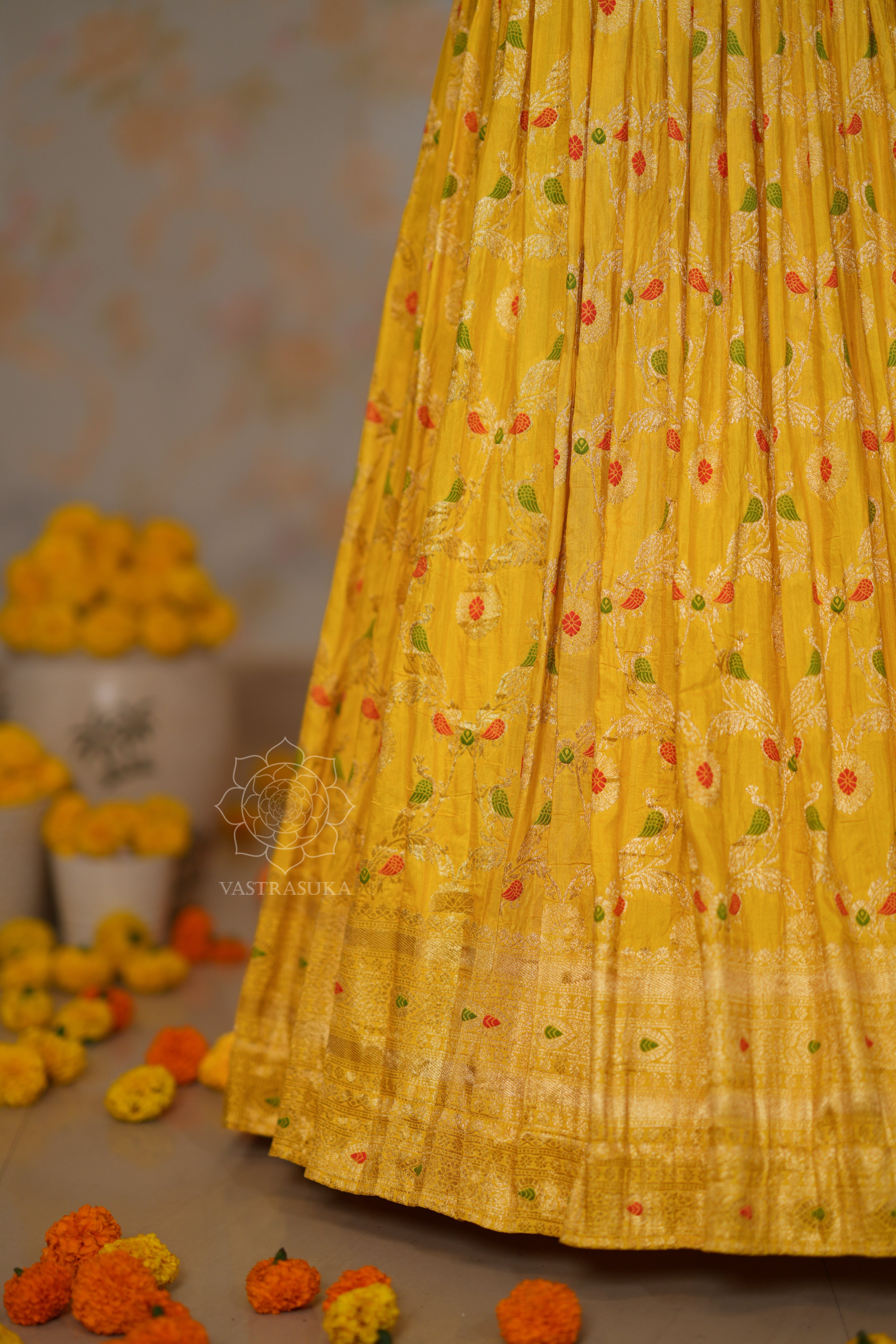 Yellow Zari Weaved Half Saree