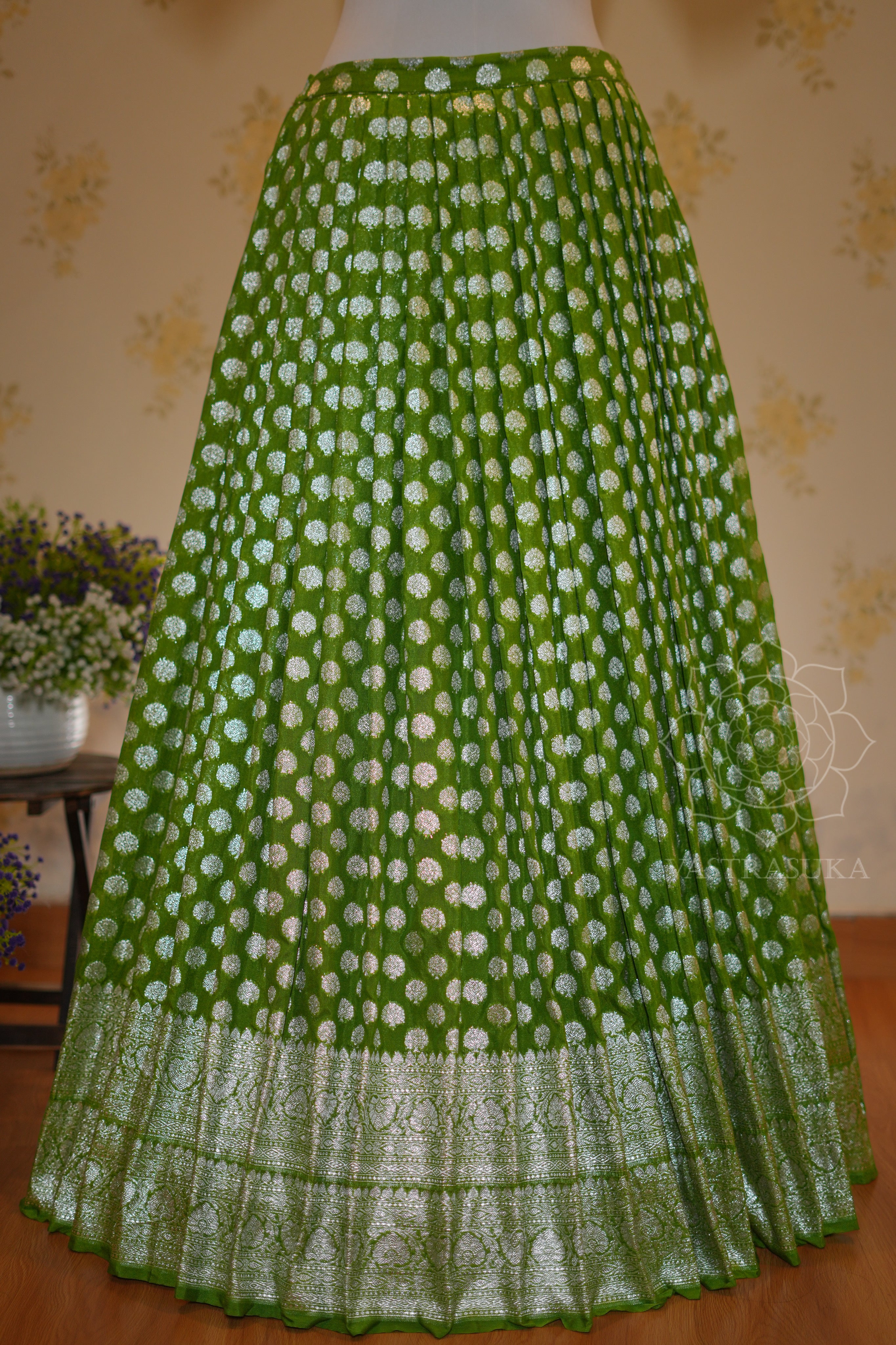 Olive Gleam silver Kanchi Half Saree