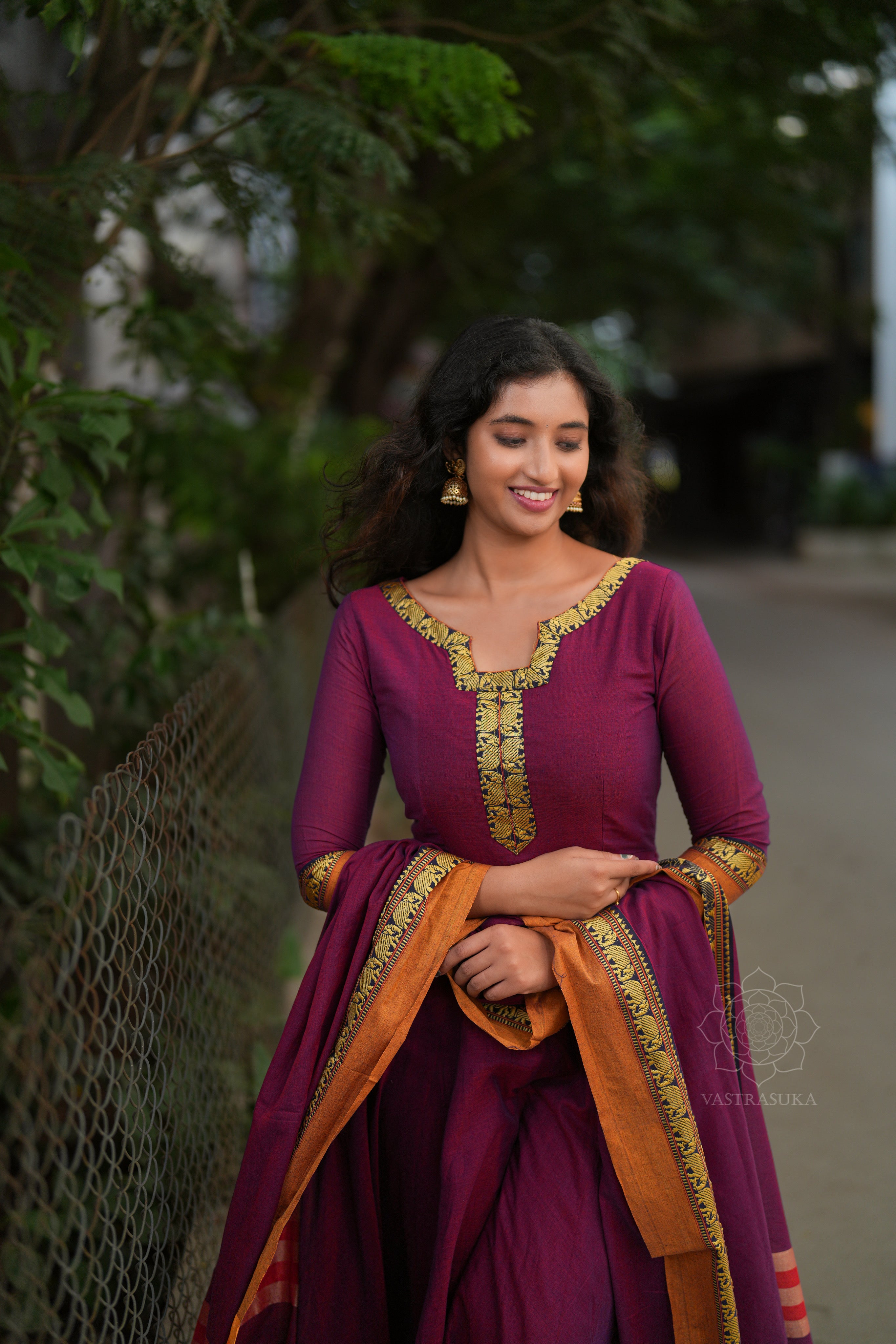 Magenta Pink Handloom Anarkali