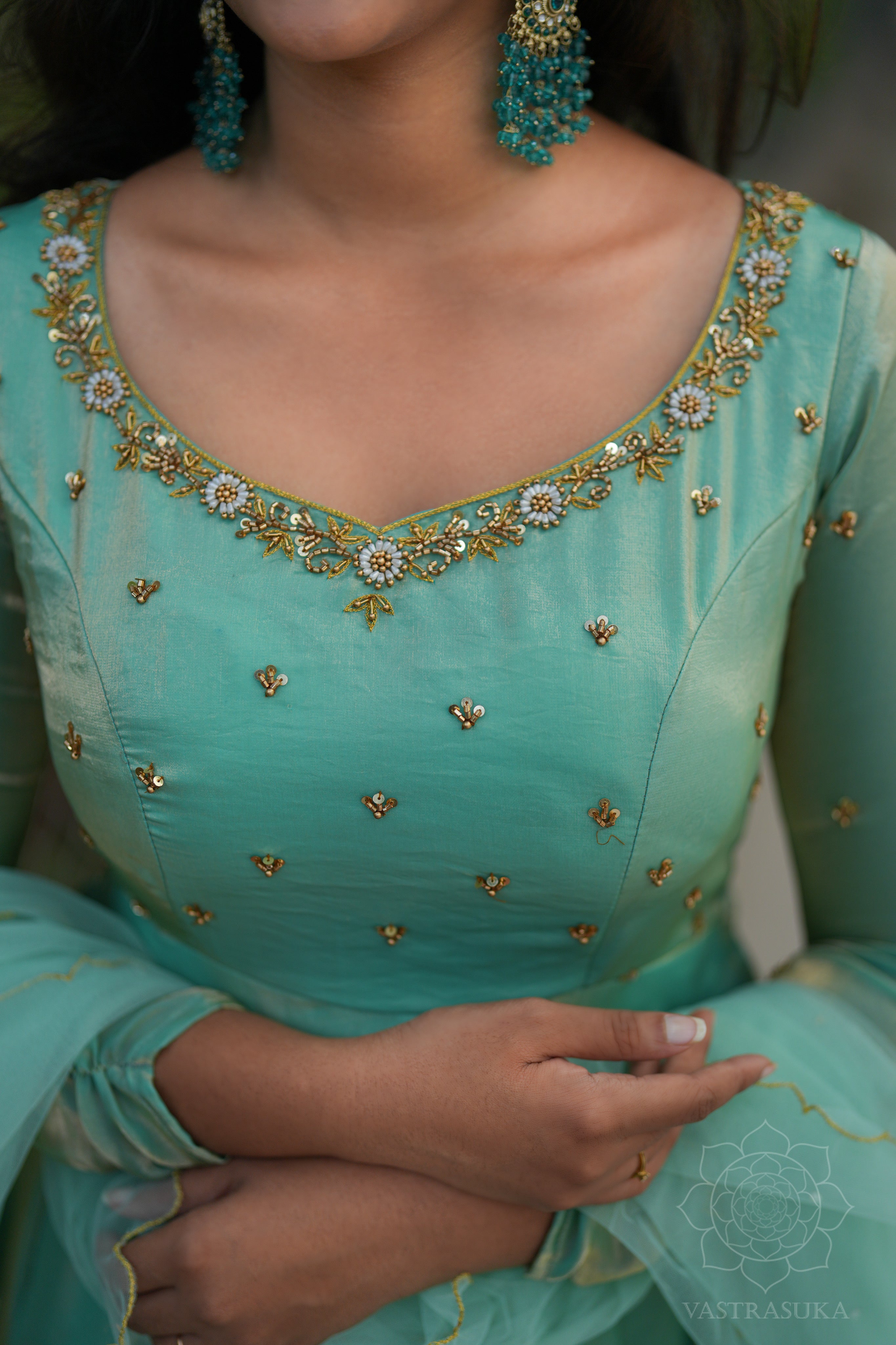 Sea green space silk Anarkali