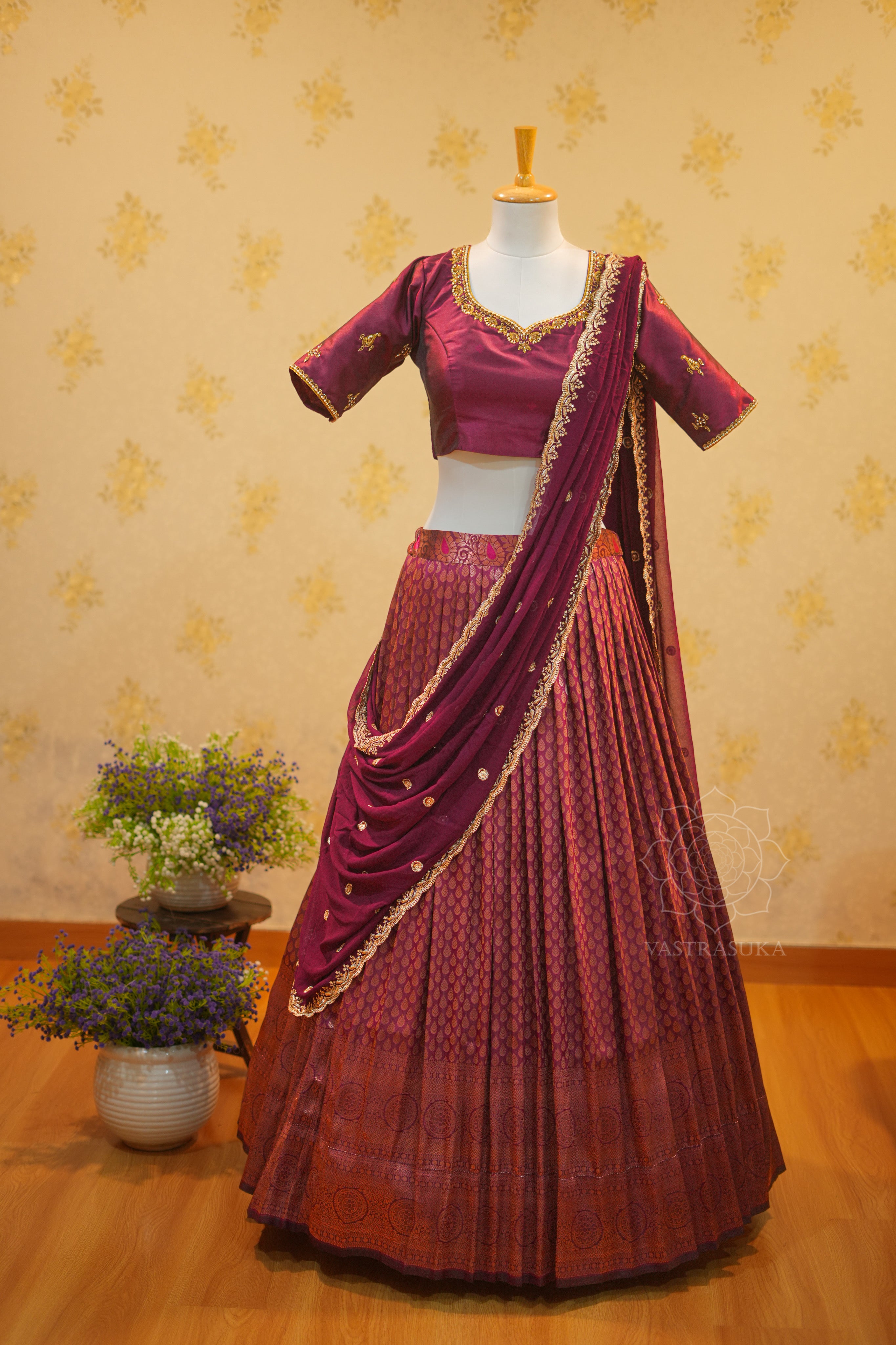 Wine Banaras half saree