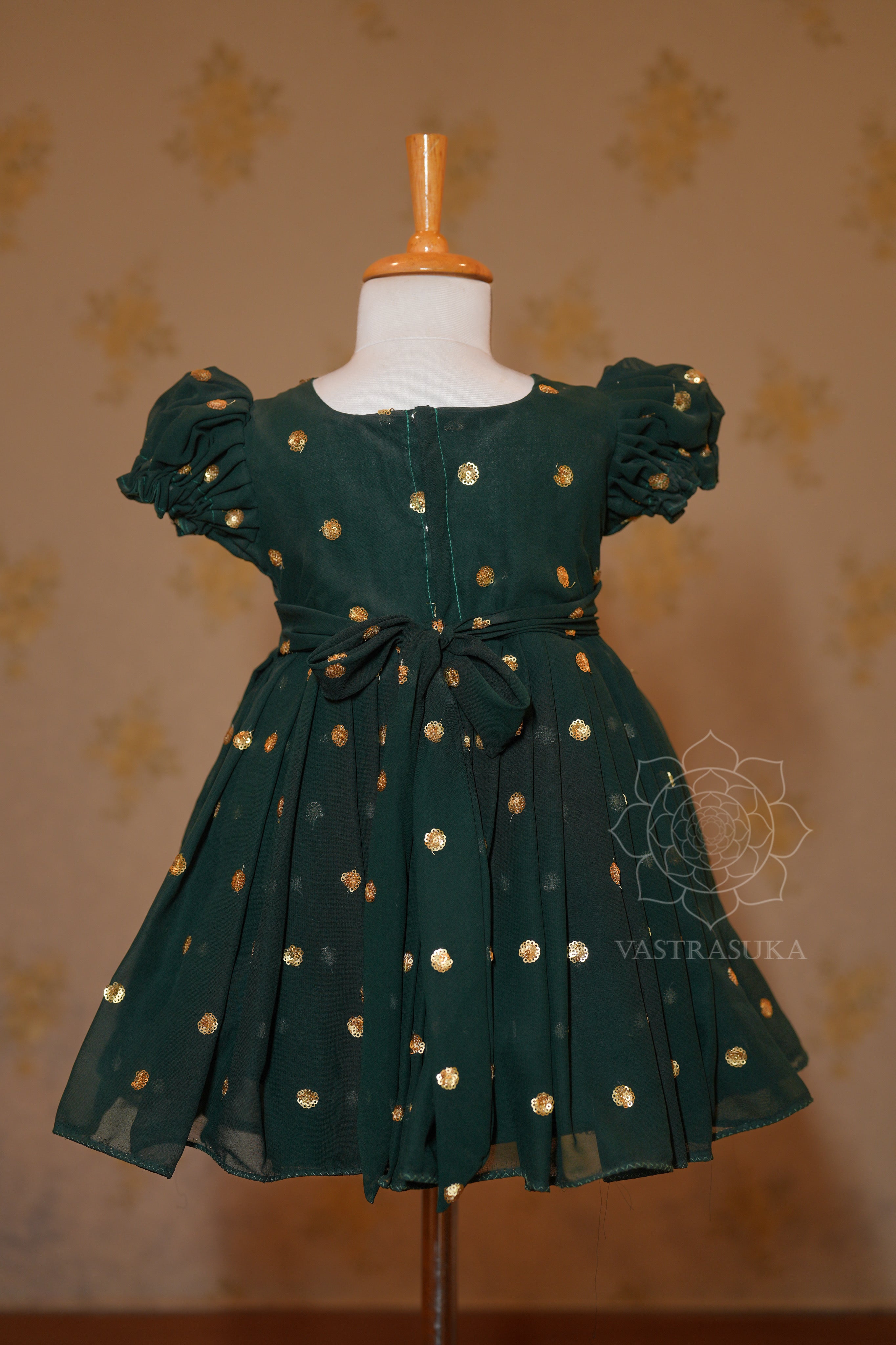 Bottle green georgette kids dress